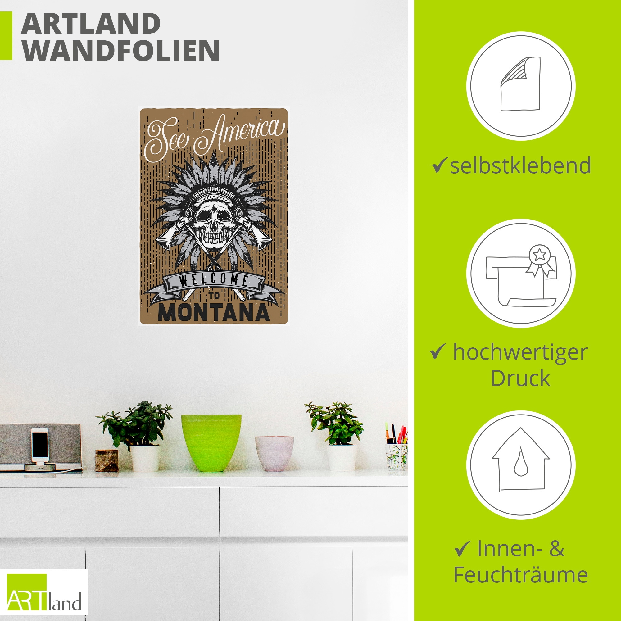 Artland Wandbild »Totenkopf Montana« 1 Stk. tlg. als Alubild, Leinwandbild, Poster, Wandaufkleber in verschied. Grössen