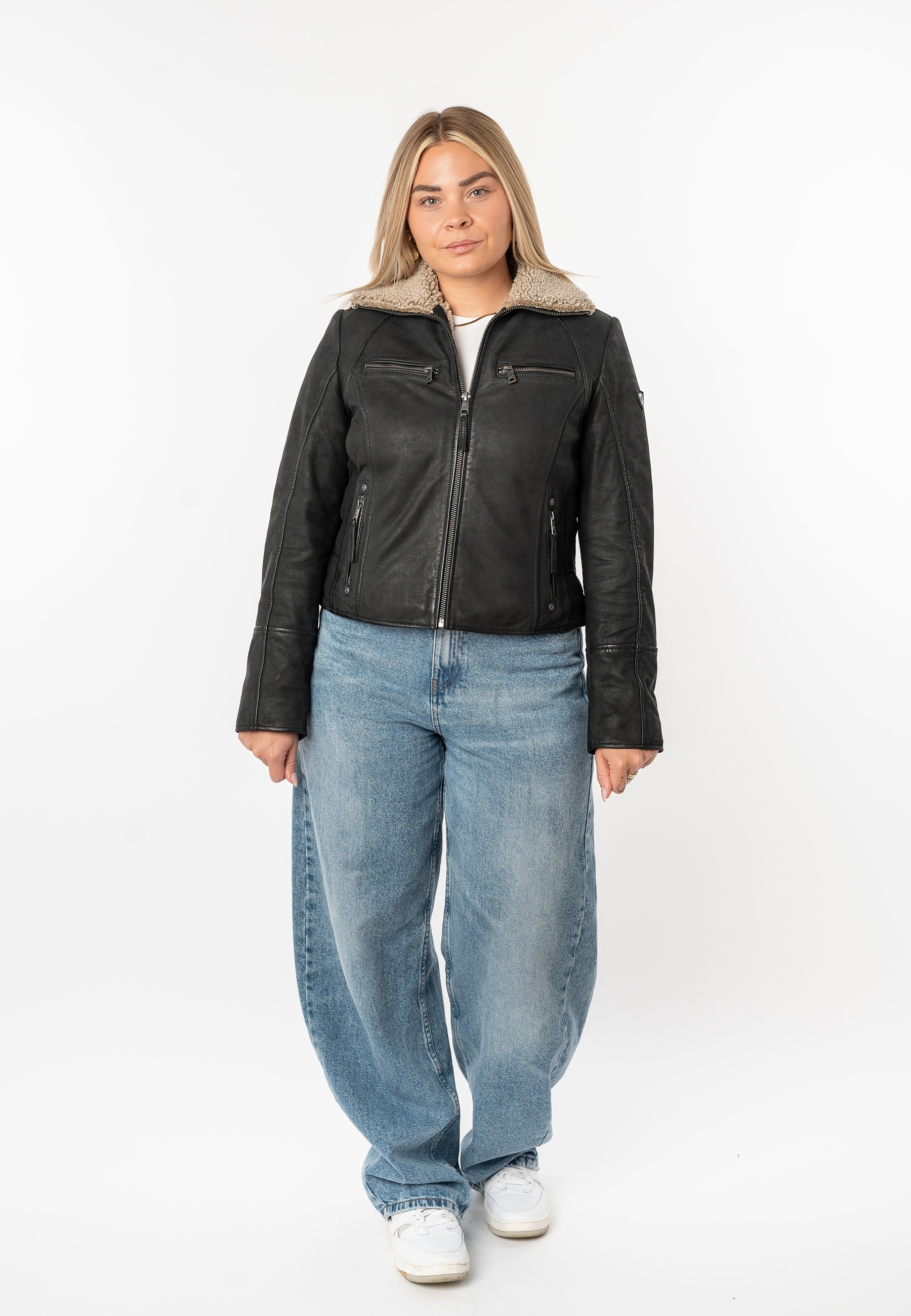 Mauritius Lederjacke »MWNaedda« mit hochschliessendem Kragen mit Teddyplüschbesatz - wärmend