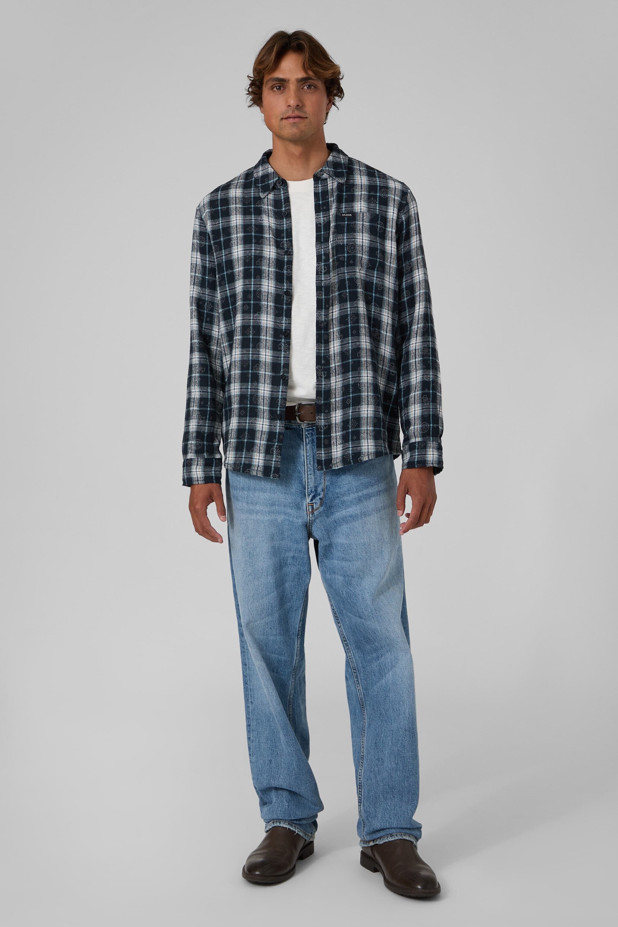 Guess Chemise à manches longues »OCEAN COAST PLAID« Kentkragen, reine Baumwolle, gewebtes Karo Design