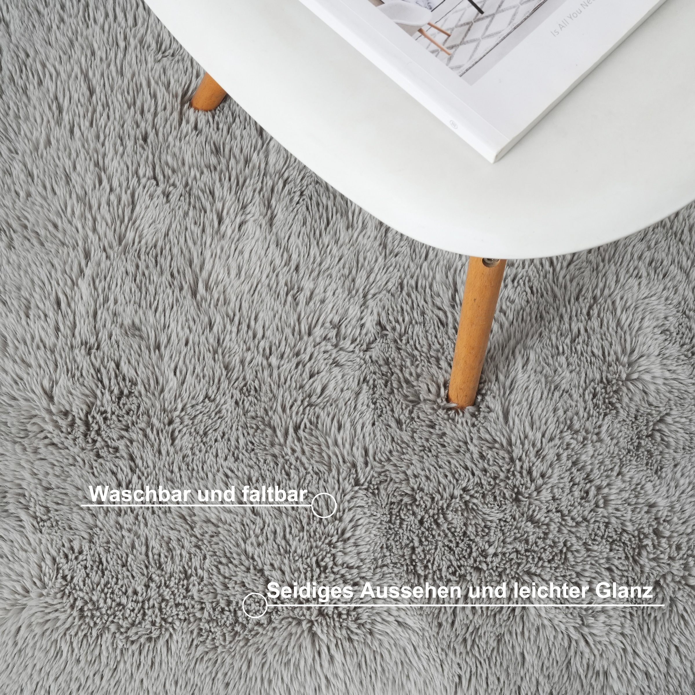 GOODproduct Hochflor-Teppich »Mollin, Fellform, leichter Glanz« rechteckig 30 mm Höhe Kunstfell, Fellimitat, waschbar, flauschig, weich, Wohnzimmer