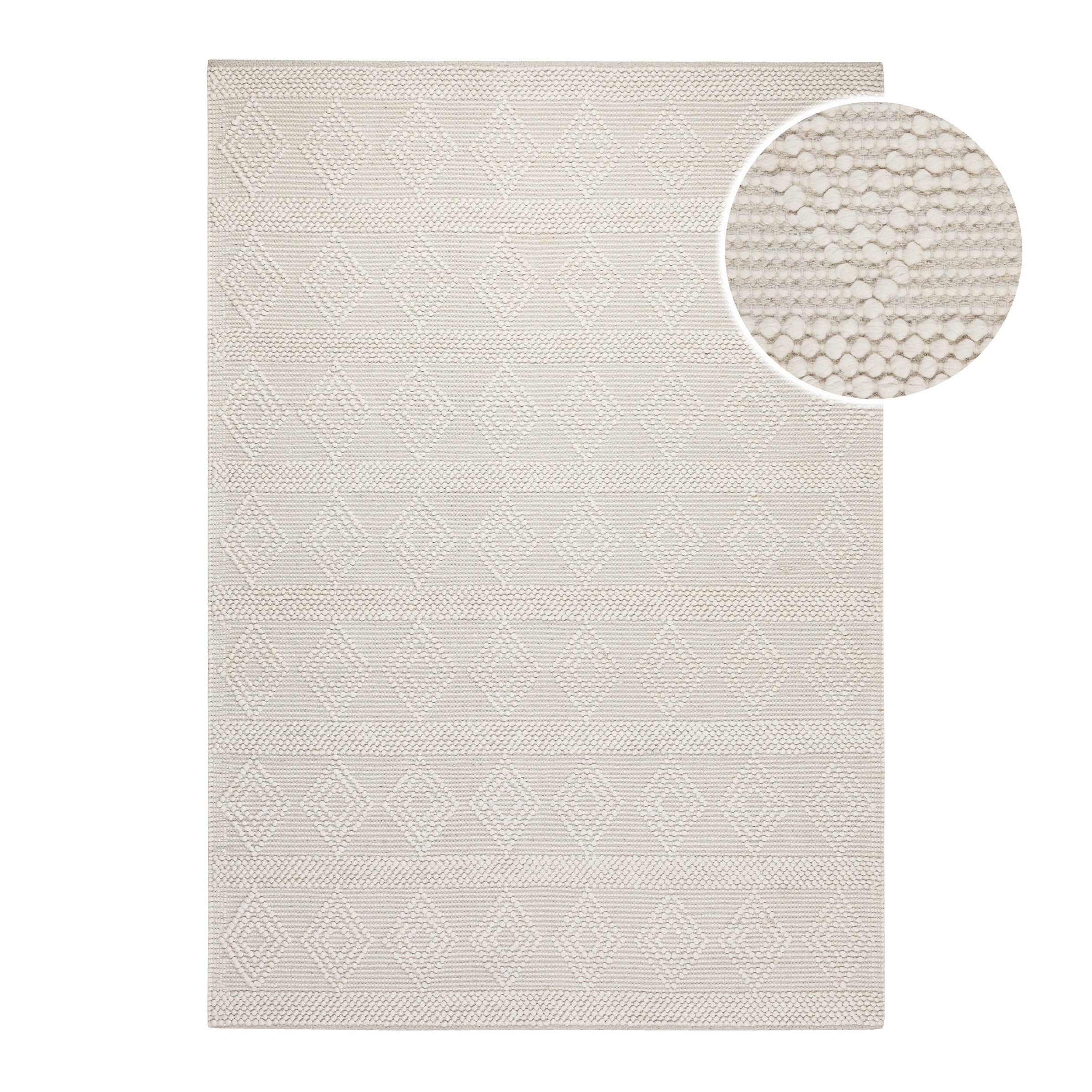 GOODproduct Teppich »Grunno« rechteckig 8 mm Höhe 70% Wolle, handgewebt, Raute, Hoch-Tief, Wohnzimmer, Naturfaser