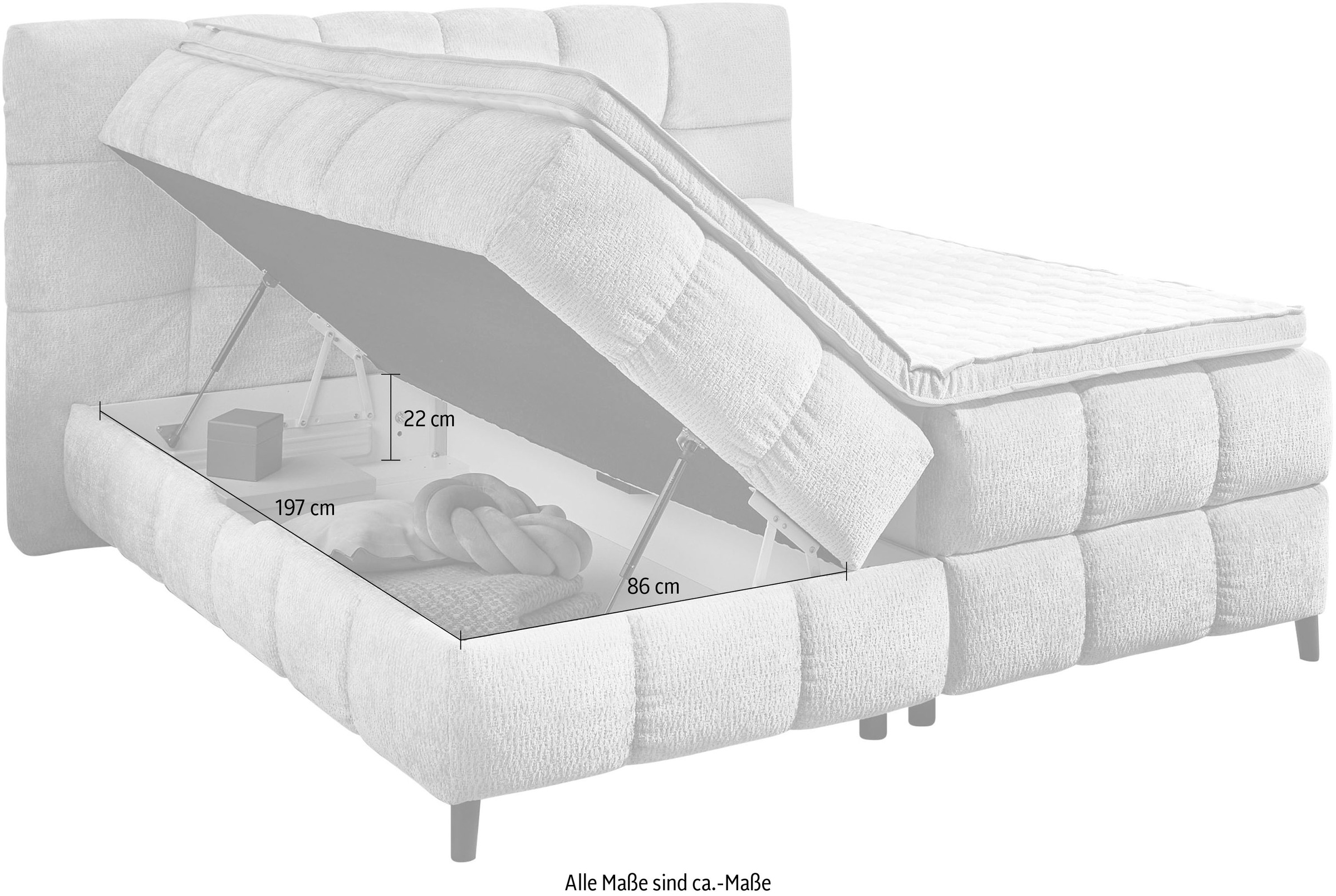 Jockenhöfer Gruppe Lit de boxe »Molly in der Breite 180cm, inkl. Bettkasten« matelas TTFK 7 zones, surmatelas en mousse froide, différentes couleurs