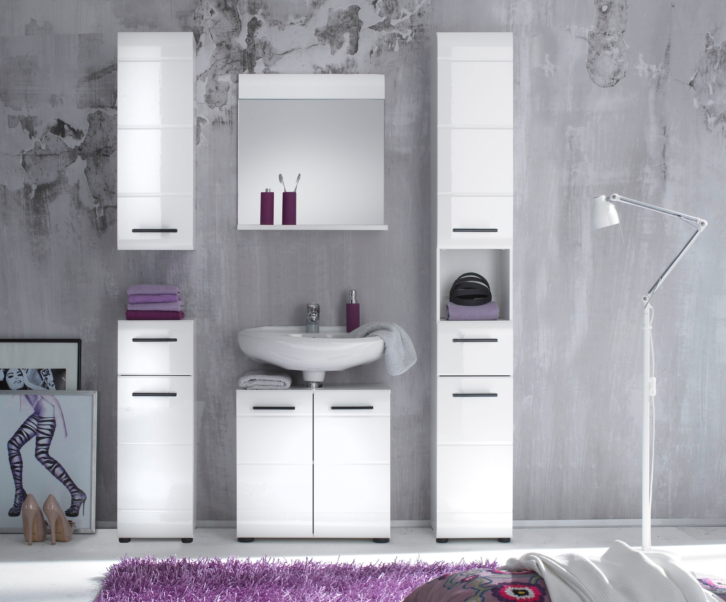welltime Armoire sous lavabo »Sovana« meuble-lavabo avec compartiment réglable - dimensions (L/P/H) 60/31/56 cm