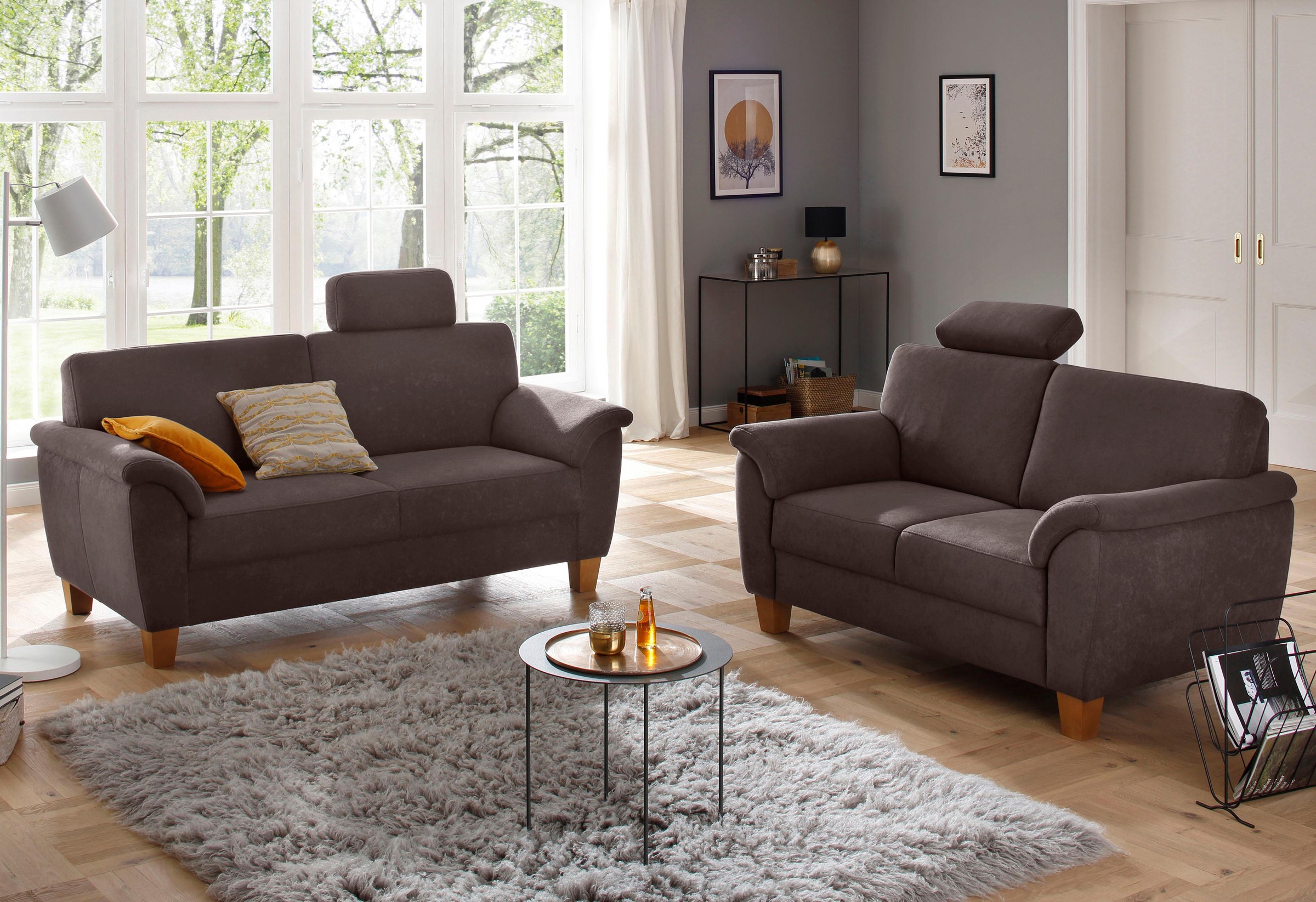 Home affaire 2-places »Texel« mit Federkern und Kontrastnaht, Füsse Buche eichefarben