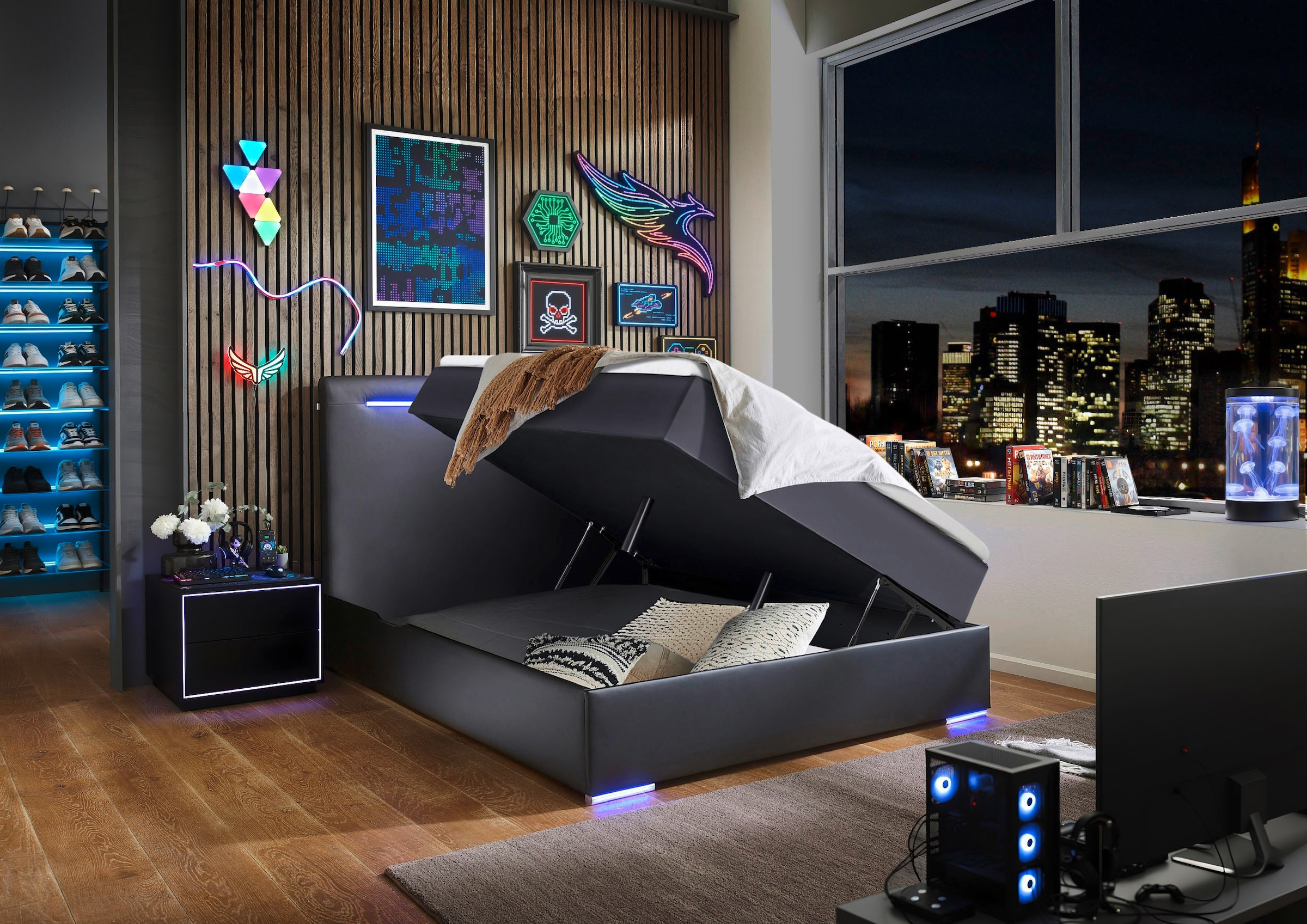 meise.möbel Boxbett »Candela inkl. Bettkasten, Topper & LED-Beleuchtung an Kopfteil & Füssen«