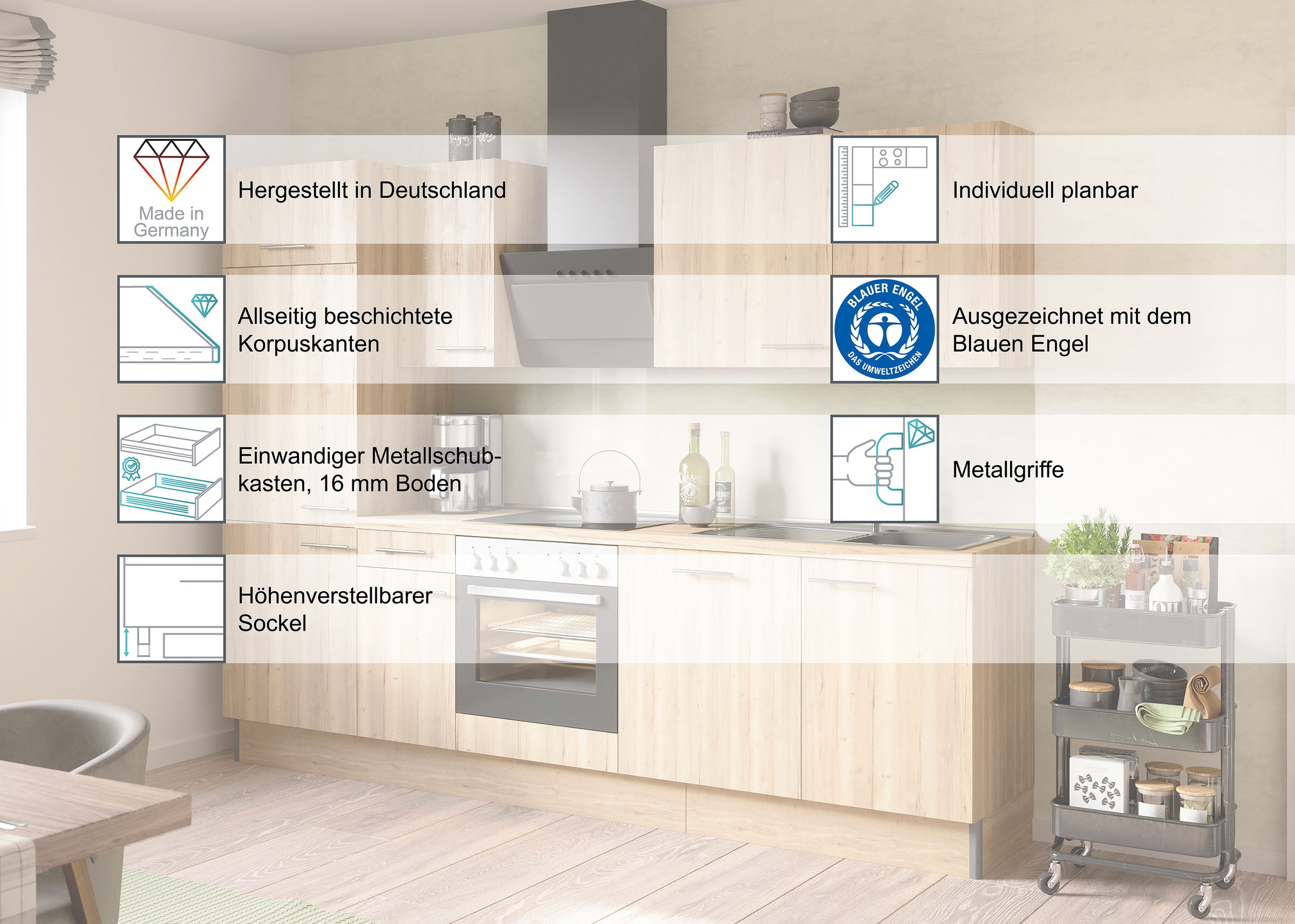 OPTIFIT Armoire d'encastrement pour table de cuisson »Fiona« Breite 60 cm, mit 2 Auszügen und höhenverstellbaren Stellfüssen