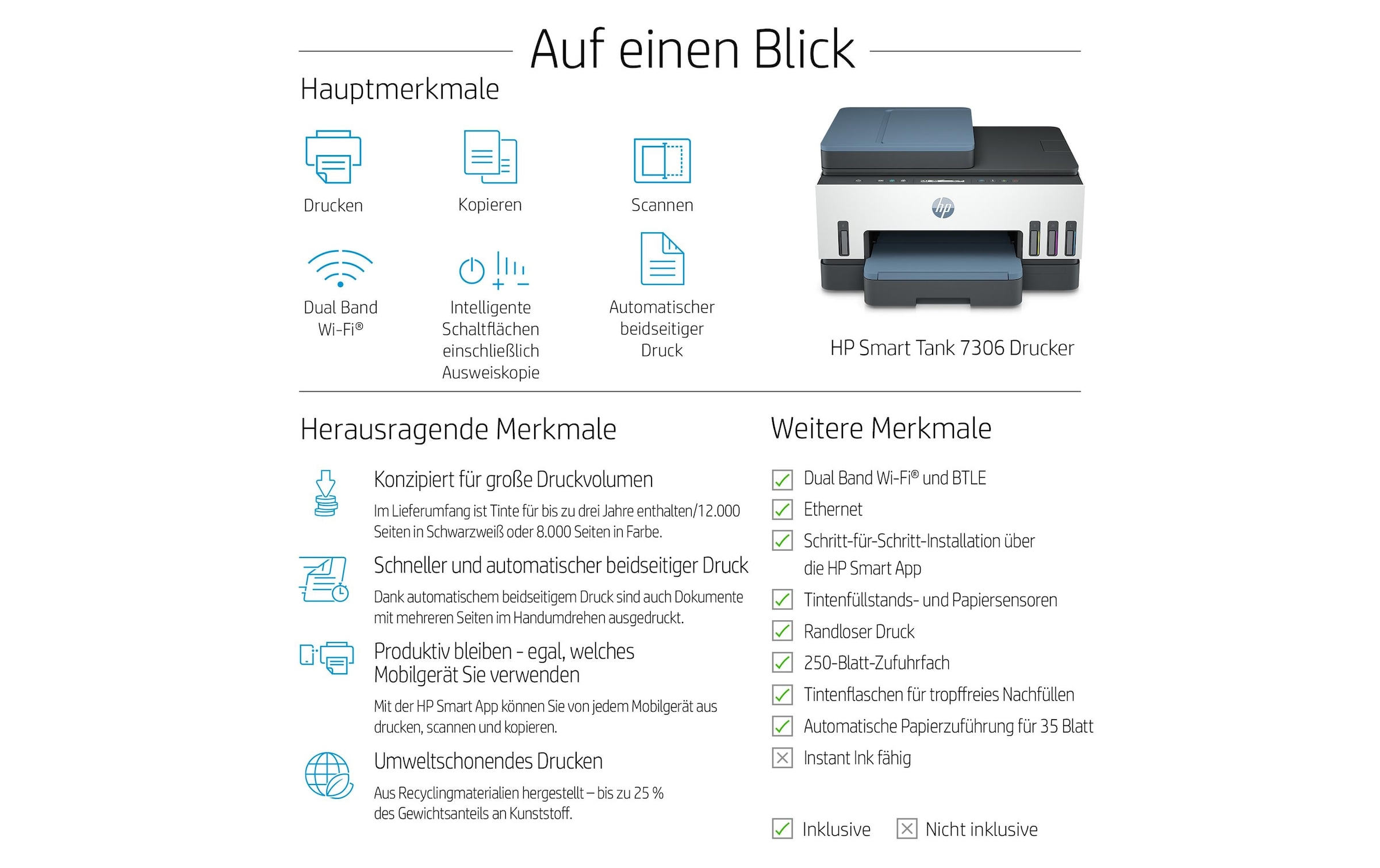 HP Imprimante jet d'encre »Smart Tank 7306«