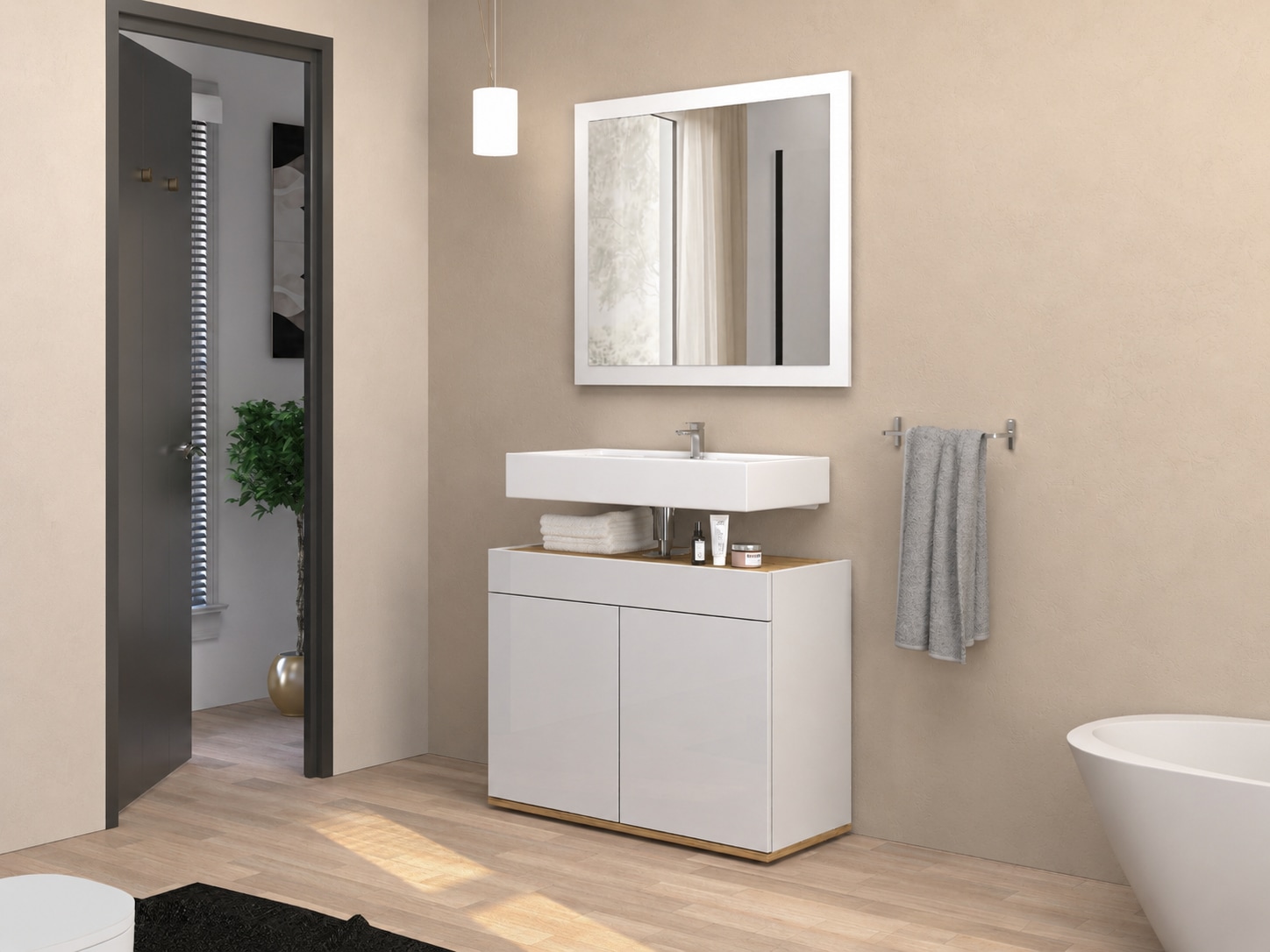 welltime Miroir de salle de bain »Garda, Waschbeckenunterschrank,Breite 80 cm,Waschtisch« Breite 80 cm- Passend zur Serie Garda