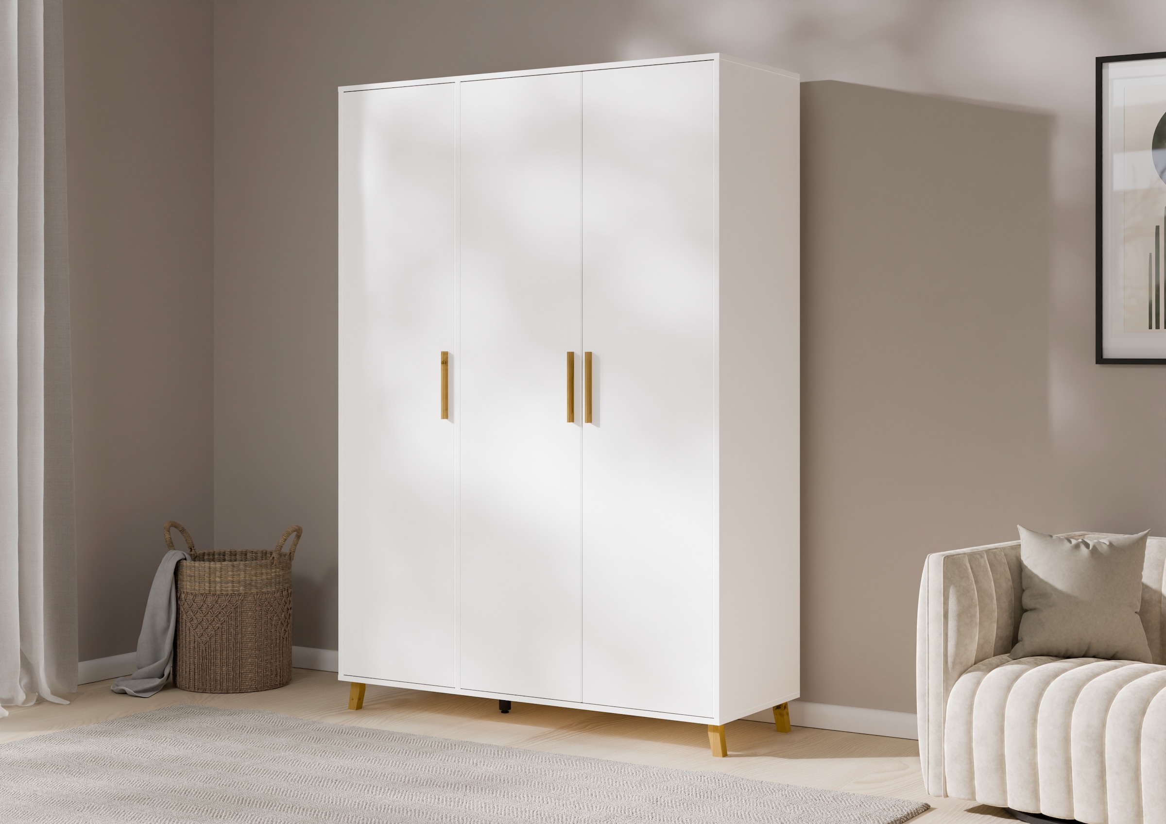 rauch Drehtürenschrank »Kleiderschrank Schrank Garderobe SHINJO Breiten 93/140/187 cm« in 3 verschiedenen Ausstattungen BASIC/CLASSIC/PREMIUM,  Griffe und Füsse aus Massivholz, viel Stauraum MADE IN GERMANY