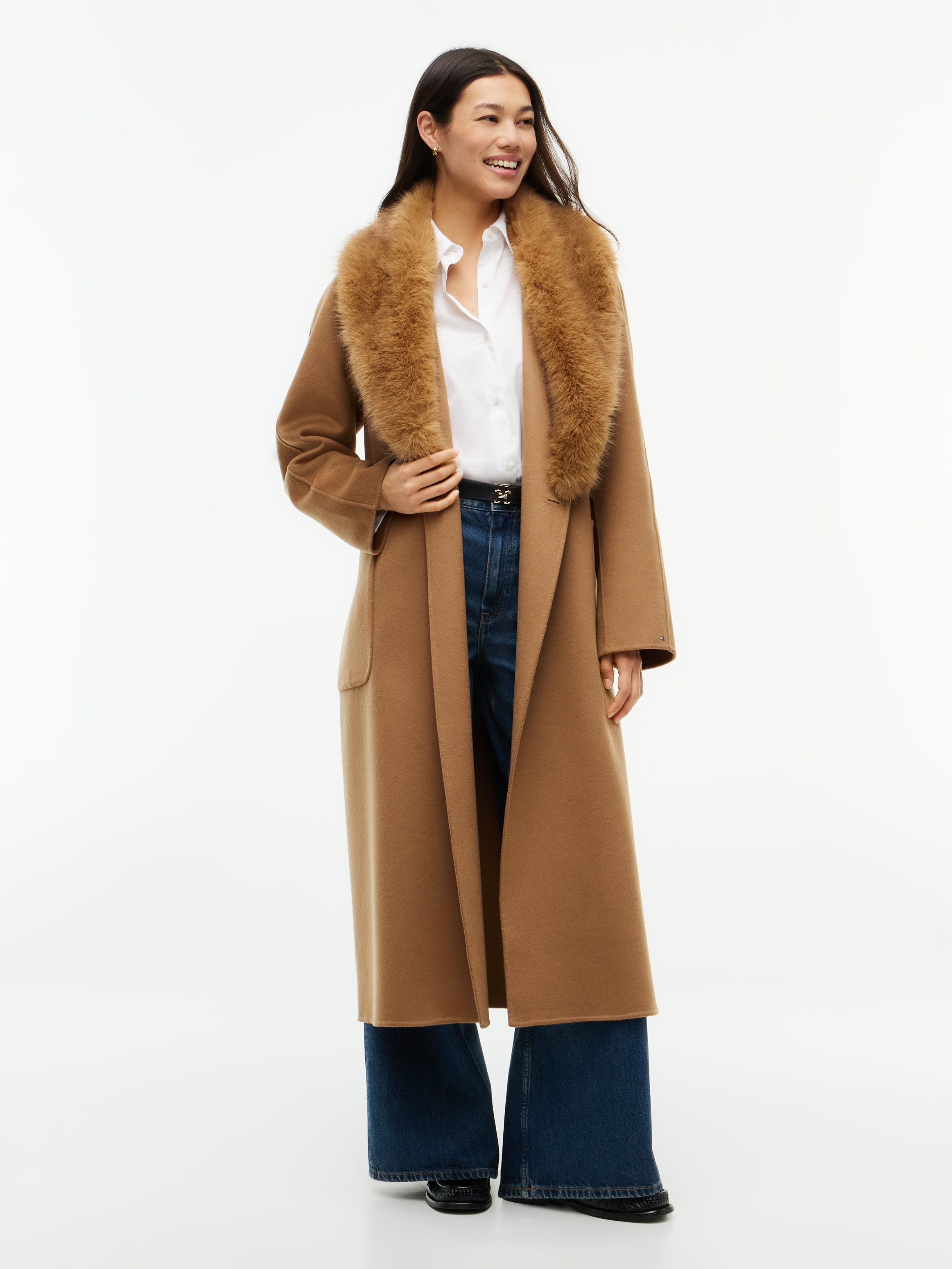 Tommy Hilfiger Langmantel »DF WOOL REG BELTED COAT« Materialmix, mit Wolle