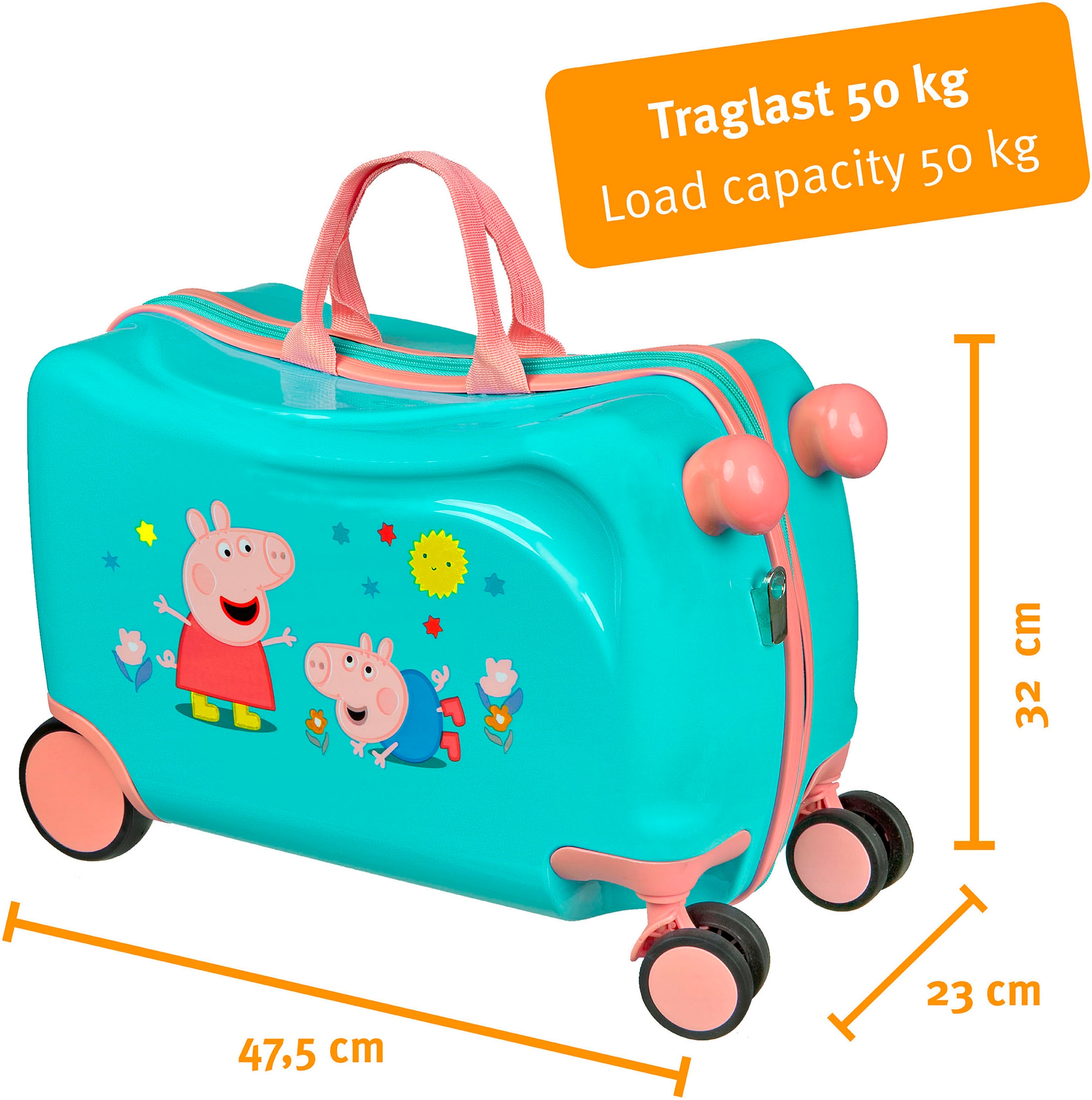 UNDERCOVER Valise pour enfants »Ride-on Trolley, Peppa Pig« 20 litre 4 Rollen zum sitzen und ziehen