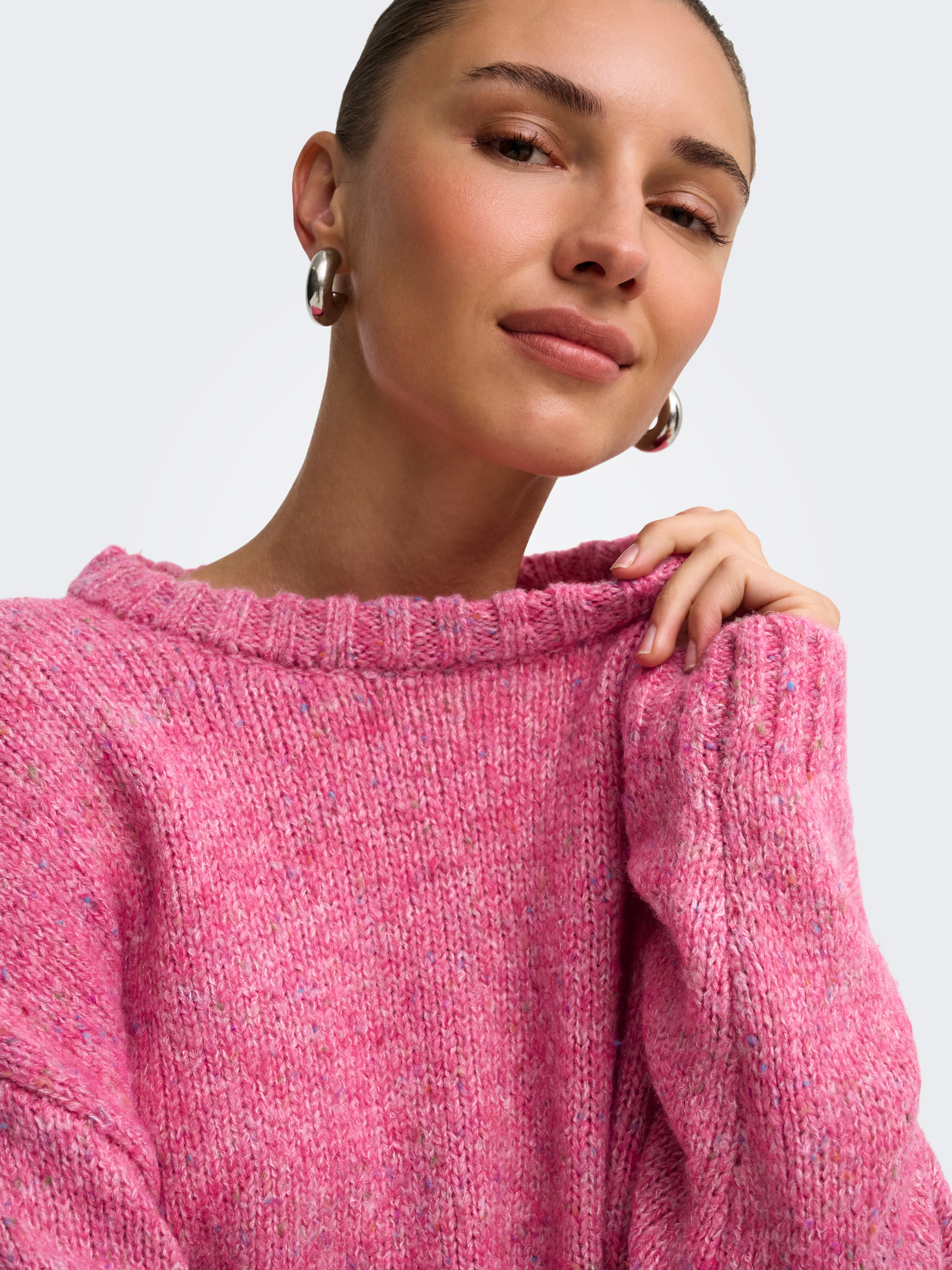ONLY Strickpullover »ONLSMILLA LS LOOSE O-NECK CS KNT« Materialmix, verkürzte Form