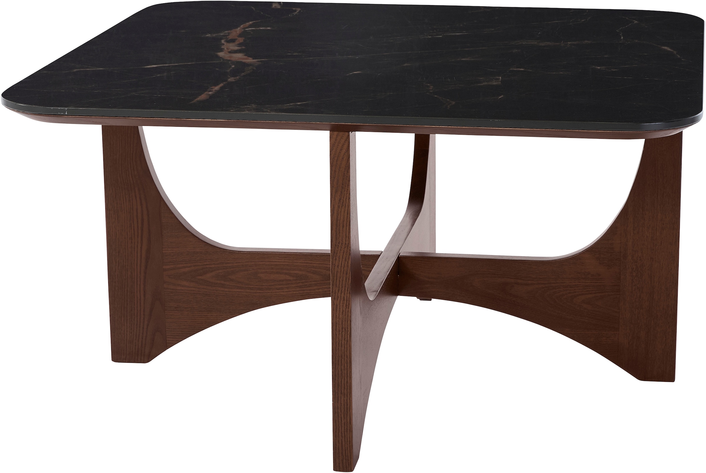LeGer Home by Lena Gercke Couchtisch »Kirella« 1 Stk. tlg. mit Marmor-Optik und massivem Eschenholz-Kreuzfuss, Breite 85 cm