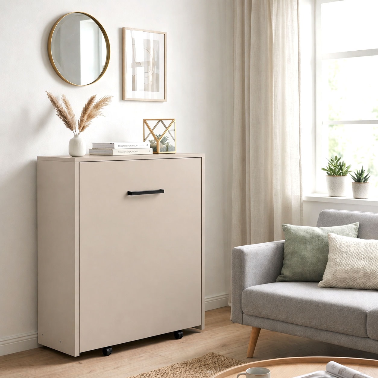 Home affaire Lit armoire »Sognum als Gästebett nutzbar, Wandklappbett in Kommodenoptik« Disponible en blanc, noir et cachemire,  incl. matelas, lit pliant gain de place, optimal pour petits espaces