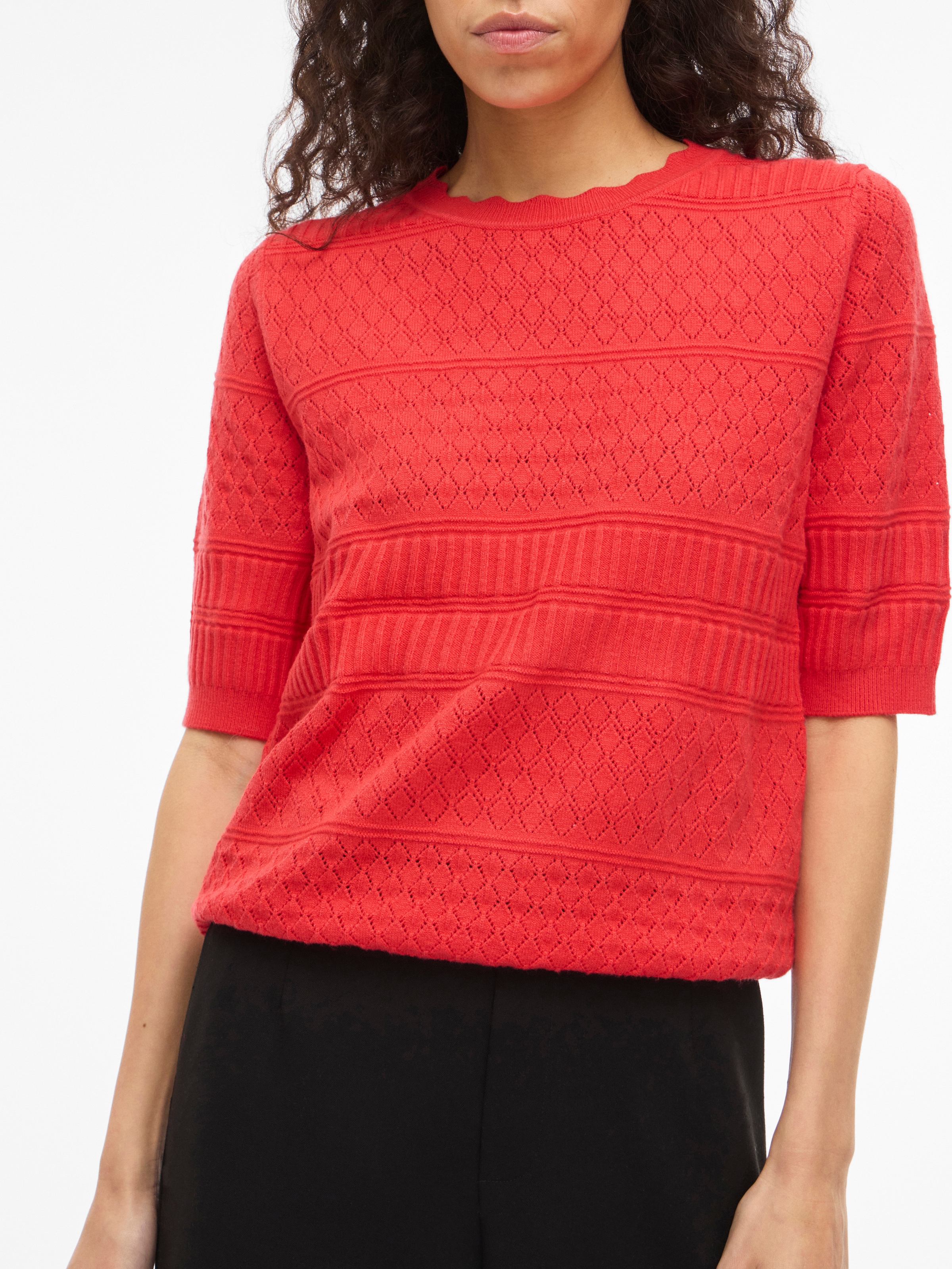 Vila Kurzarmpullover »VIMILOS S/S O-NECK POINTELLE TOP - NOOS«
