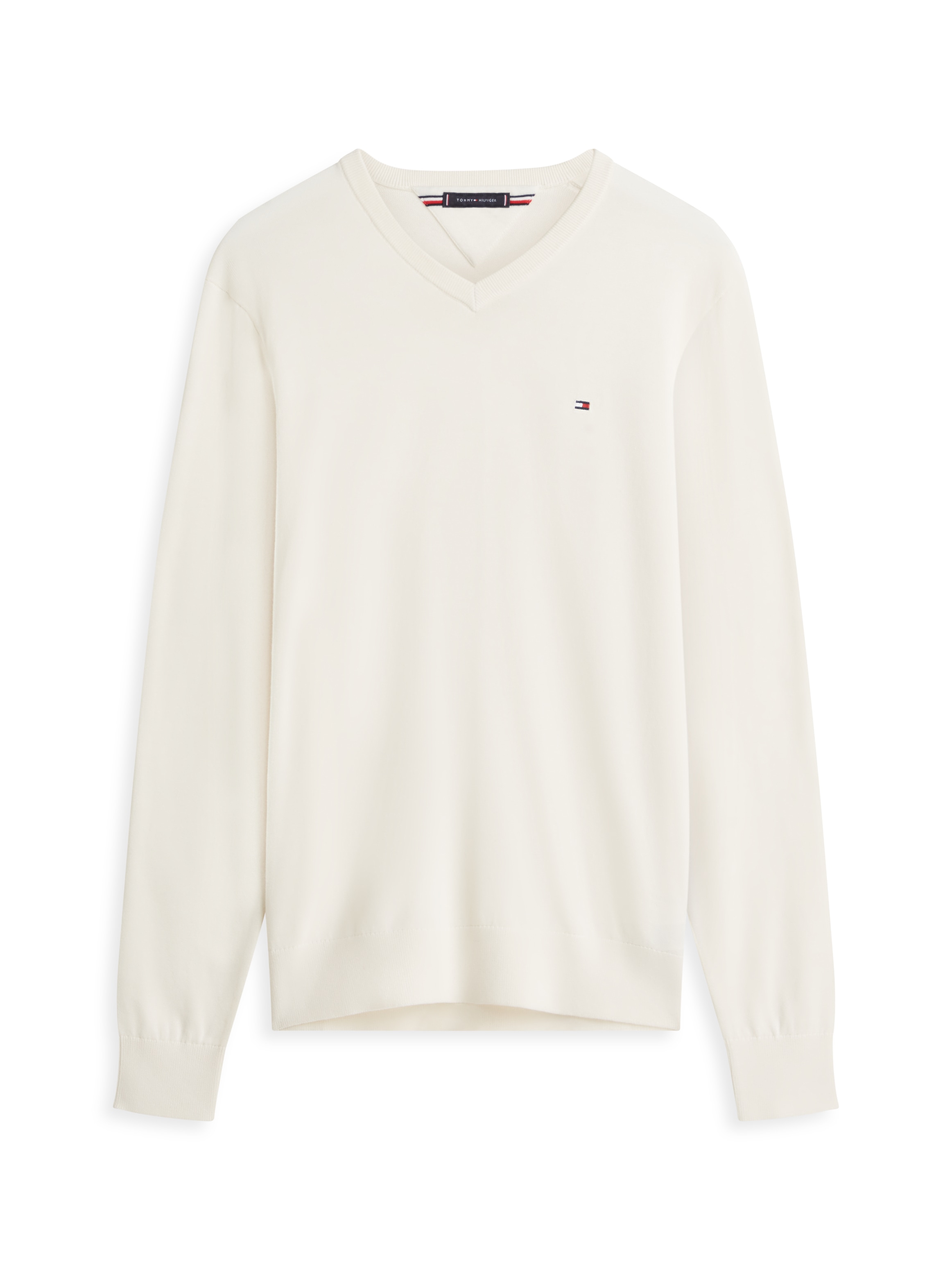 Tommy Hilfiger »ESSENTIAL COTTON V NECK mit V-Ausschnitt und Stickerei« unifarben, casual, regular fit, Baumwolle, V-Ausschnitt