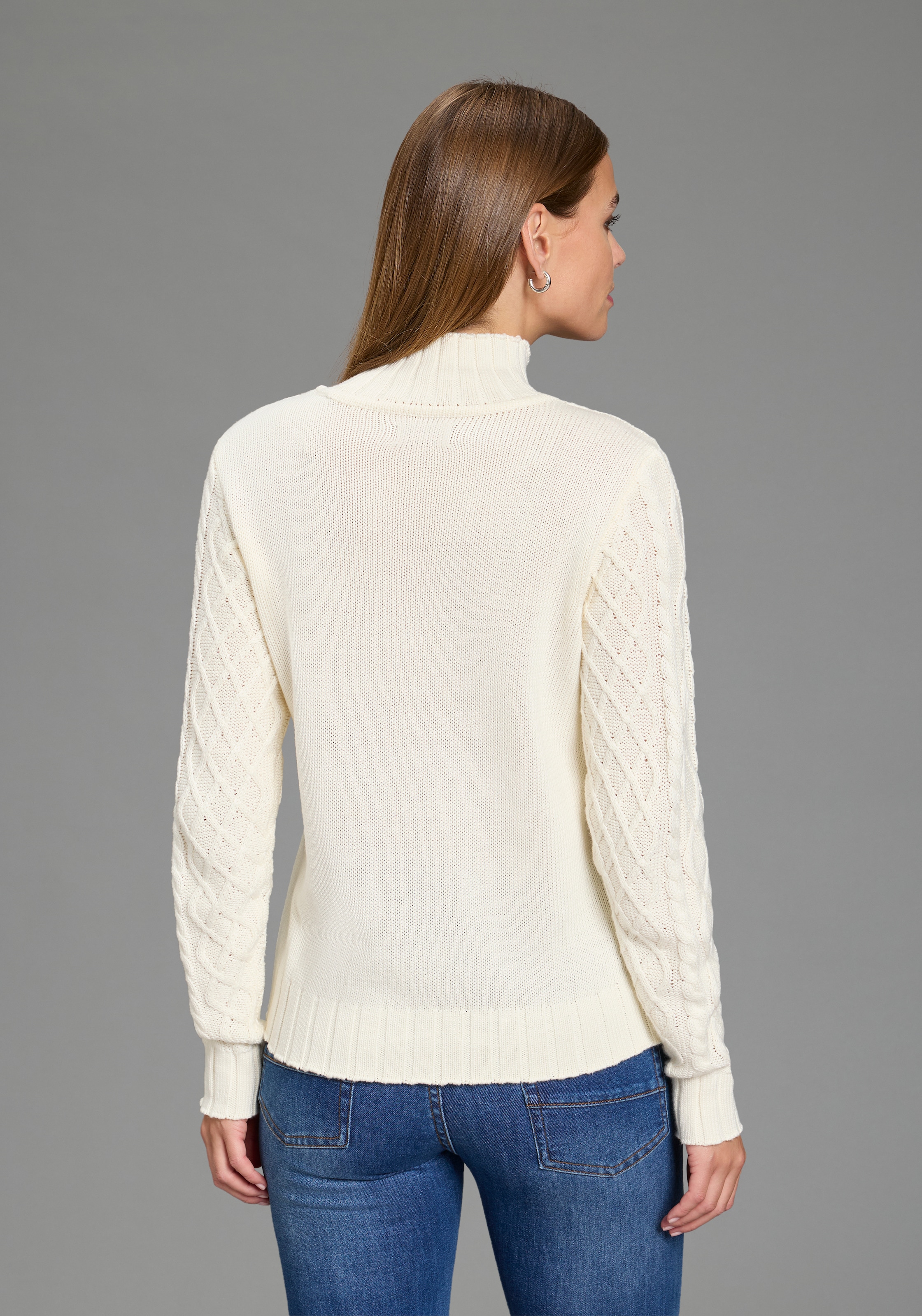 AJC Pull en tricot avec motif torsadé à la mode et col montant