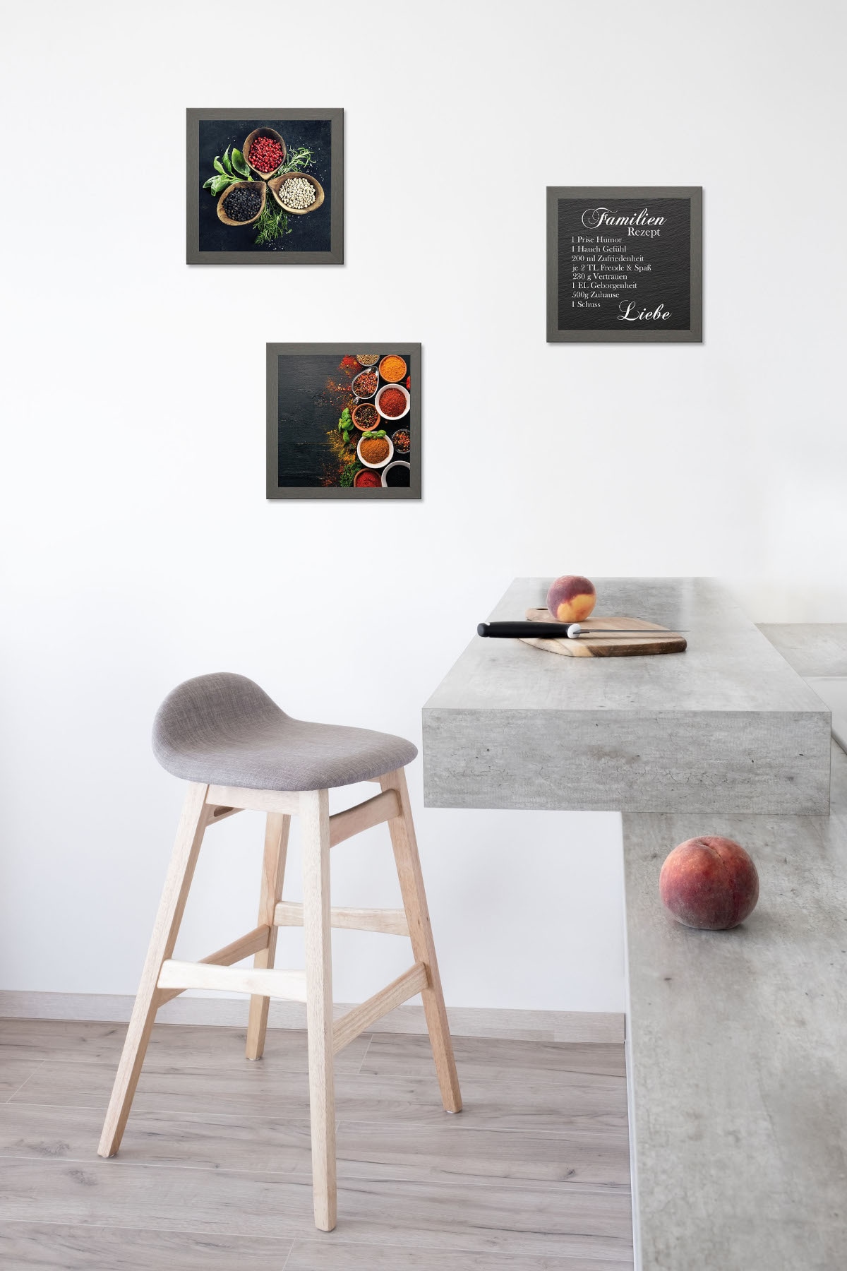 Bönninghoff Bild mit Rahmen »3er-Set gerahmte Bilder FAMILIENREZEPT 3x23x23 cm – Küche & Essen« Gewürze Set, 3 Stk. tlg. mehrteiliges Bilder-Set, harmonisch aufeinander abgestimmt