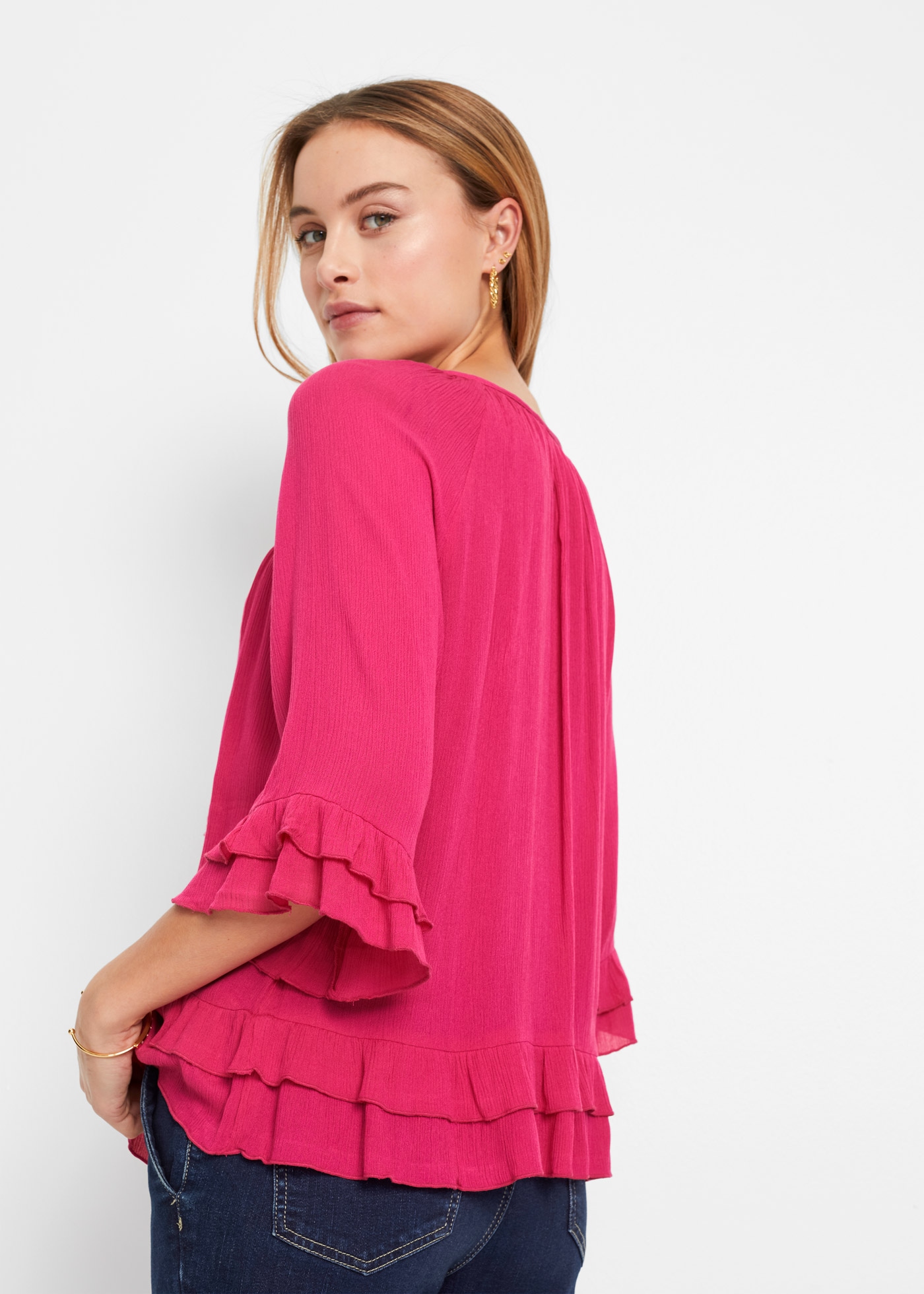 bonprix Tunique 1 A-Linien-Passform, mit 3/4-Ärmeln, gleichfarbige Stickerei