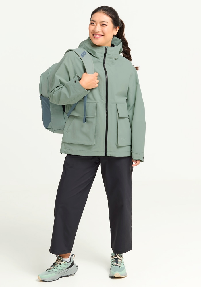 Jack Wolfskin Funktionsjacke »NABUR 2L JKT W« mit Kapuze wasserdicht, atmungsaktiv, Übergangsjacke, aufgesetzte Cargotaschen