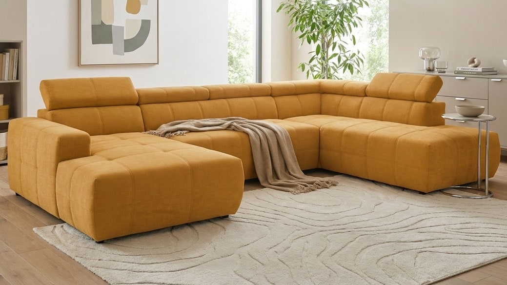 GOODproduct Wohnlandschaft »Ballerup 359 x 228 cm, auch mit verstellbarer Sitztiefe« Kopfteile verstellbar, aus pflegeleichtem, weichem Bezugsstoff, U-Form