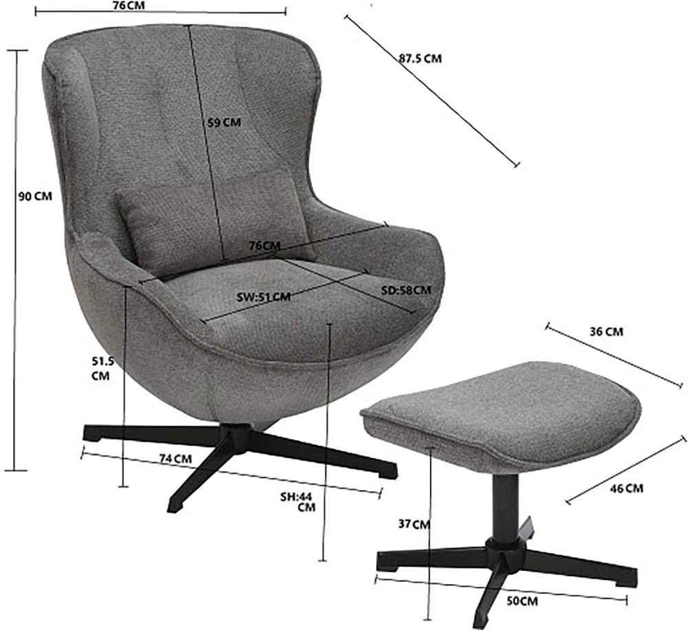 GOODproduct Fauteuil »YOLLI Relaxsessel, TV-Sessel mit Hocker« 360° Grad drehbar, Struktur-Bezug