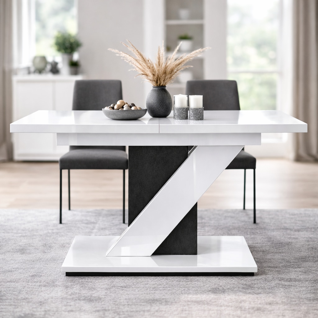 GOODproduct Table de salle à manger »Veneto, Säulentisch, Speisetisch, Küchentisch, ausziehbar bis 160 cm« Platz für bis zu 6 Personen, verlängerbar durch Einlegeplatte
