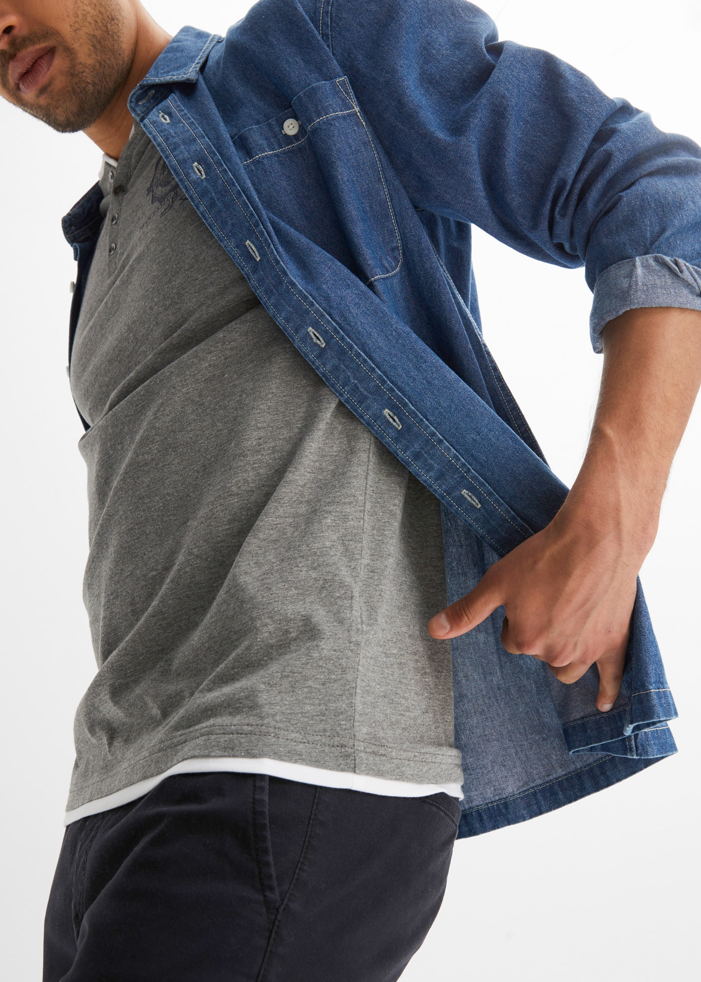 bonprix T-shirt Henleys Packung, 2 cuis Regular Fit, Kurzarm, aus Baumwolle, Casual Stil