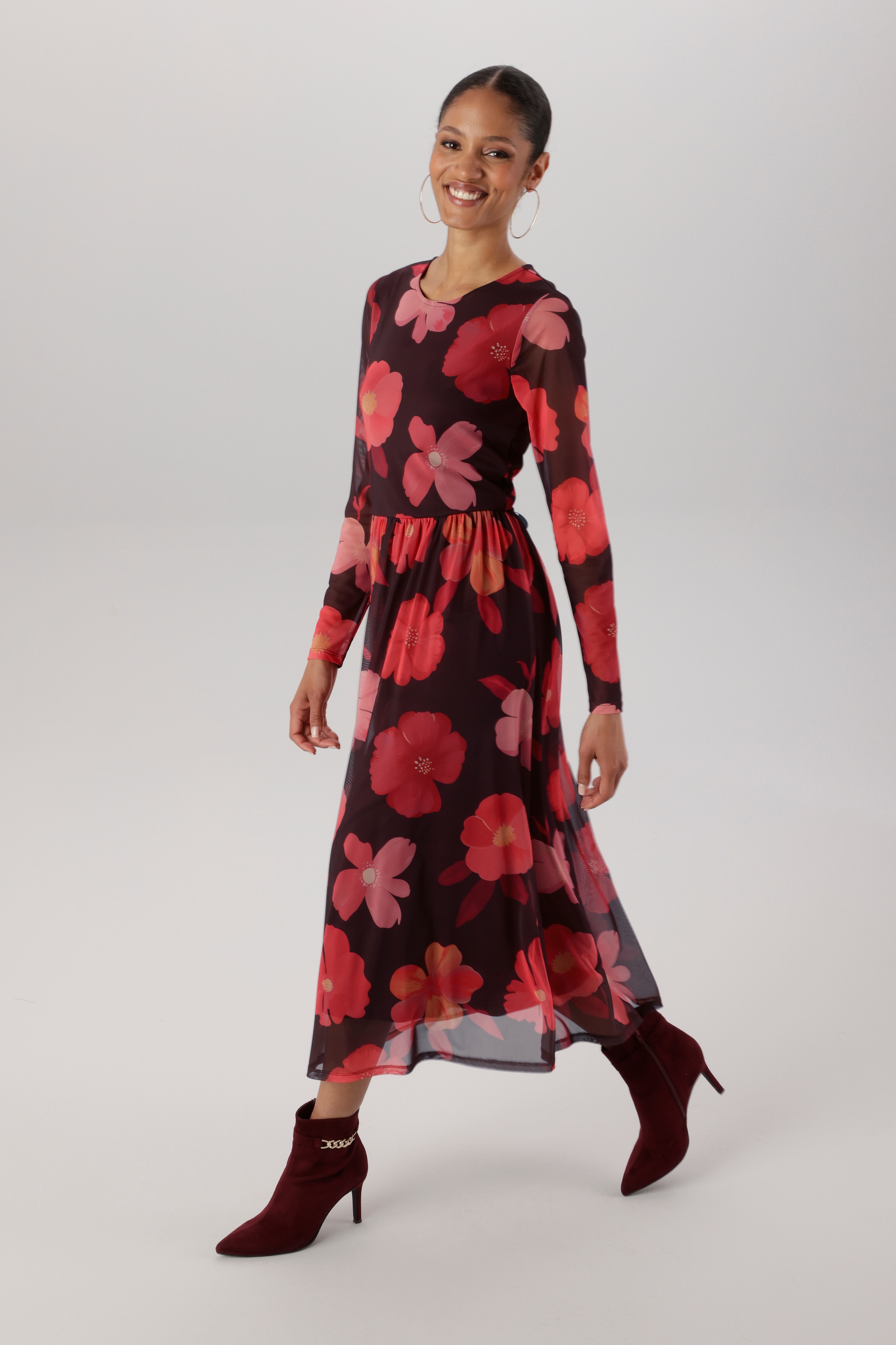 Aniston SELECTED Robe midi en qualité mesh avec élastique à la taille - NOUVELLE COLLECTION