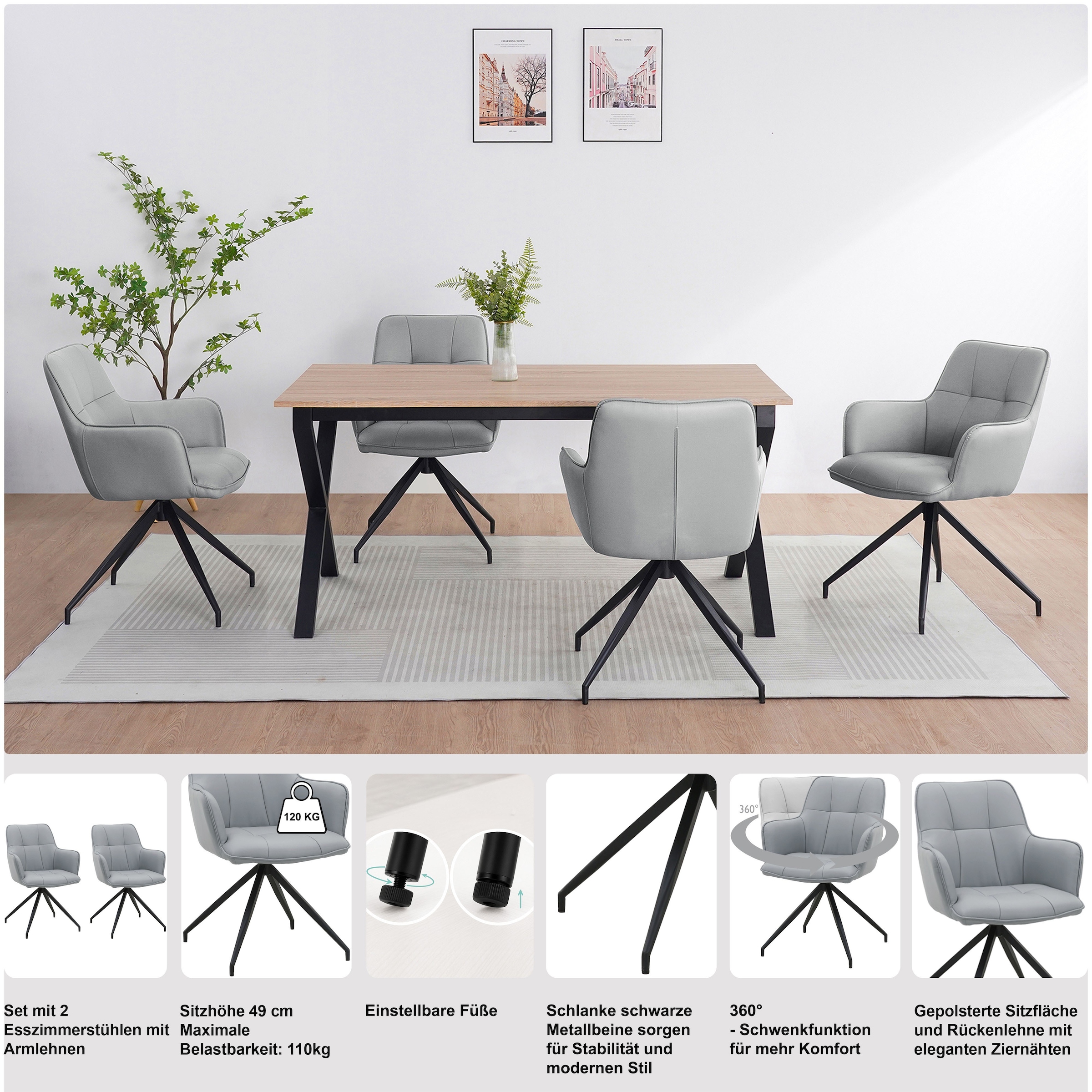 GOODproduct Chaise de salle à manger »Cardiff« () 1 cuisSitzschale 360° drehbar, Kunstleder Bezug, Sitzhöhe 49 cm