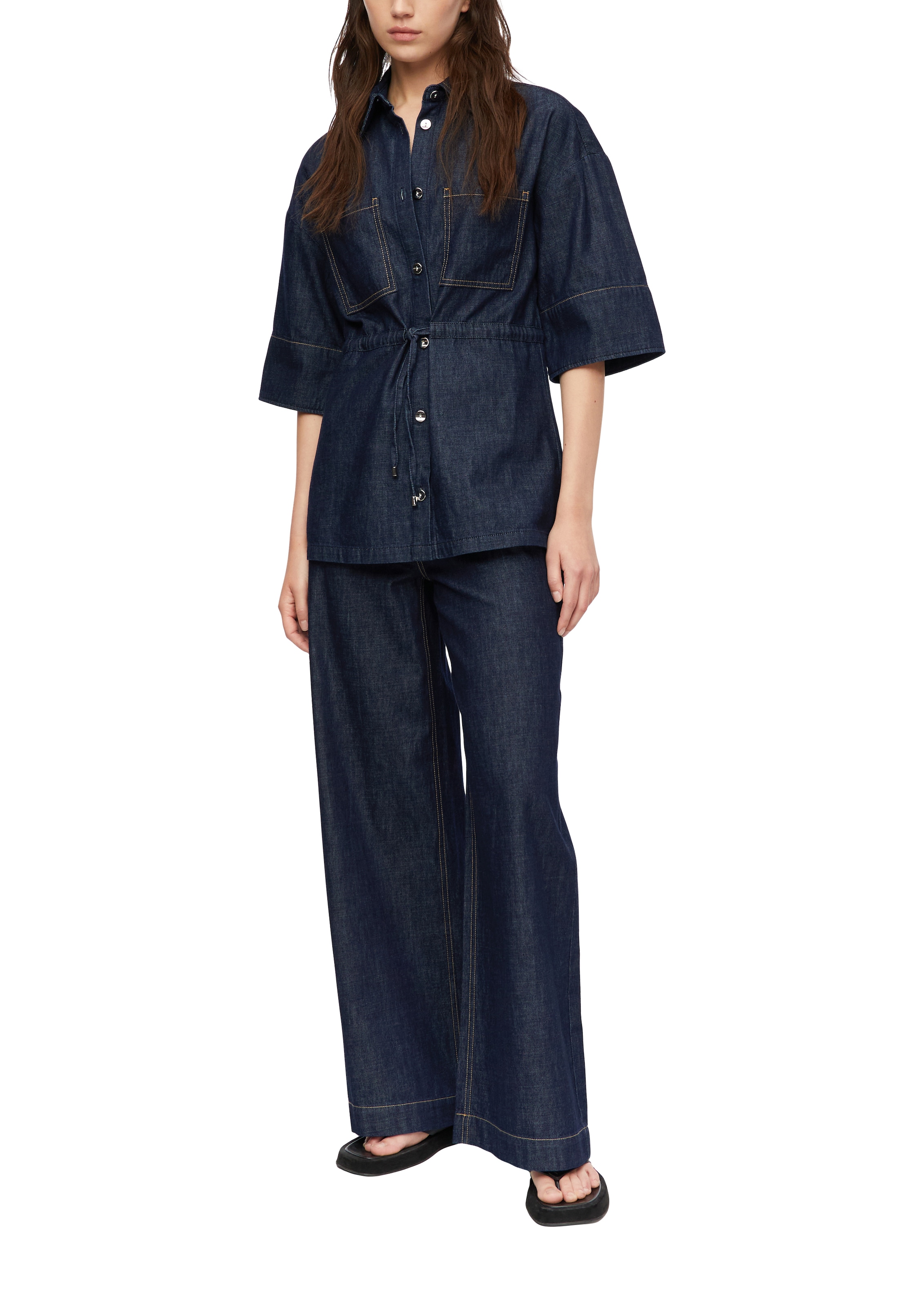 Comma Blouse en jean avec ceinture à nouer