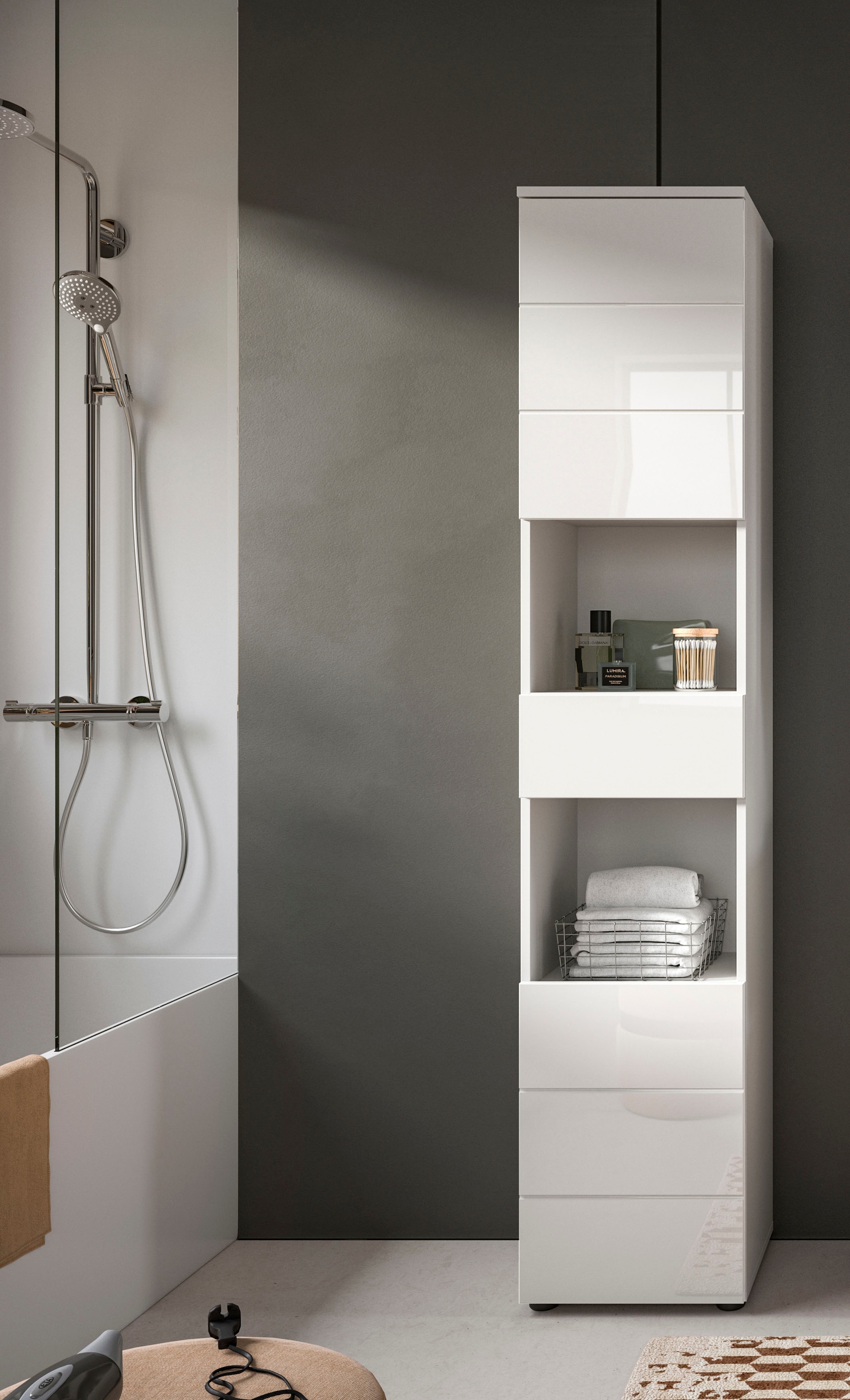 welltime Hochschrank »Biel, Höhe 190 cm, 2 Türen, 1 Schubkasten« 1 Stk. tlg. Türanschlag wechselbar, modernes Design, Badschrank, Unterschrank, Bad