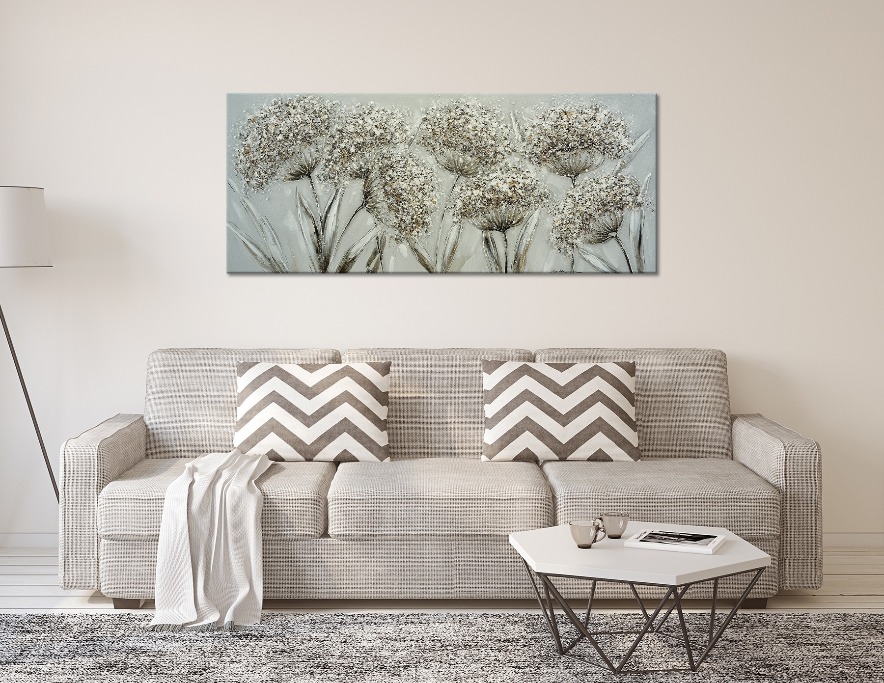 Bönninghoff Peinture à l'huile »handarbeit PUSTEBLUMEN XXL 60x140 cm – Wandbild Kunst Deko« Fleurs | Images de fleurs | Nature fabriqué à la main, chaque image est unique