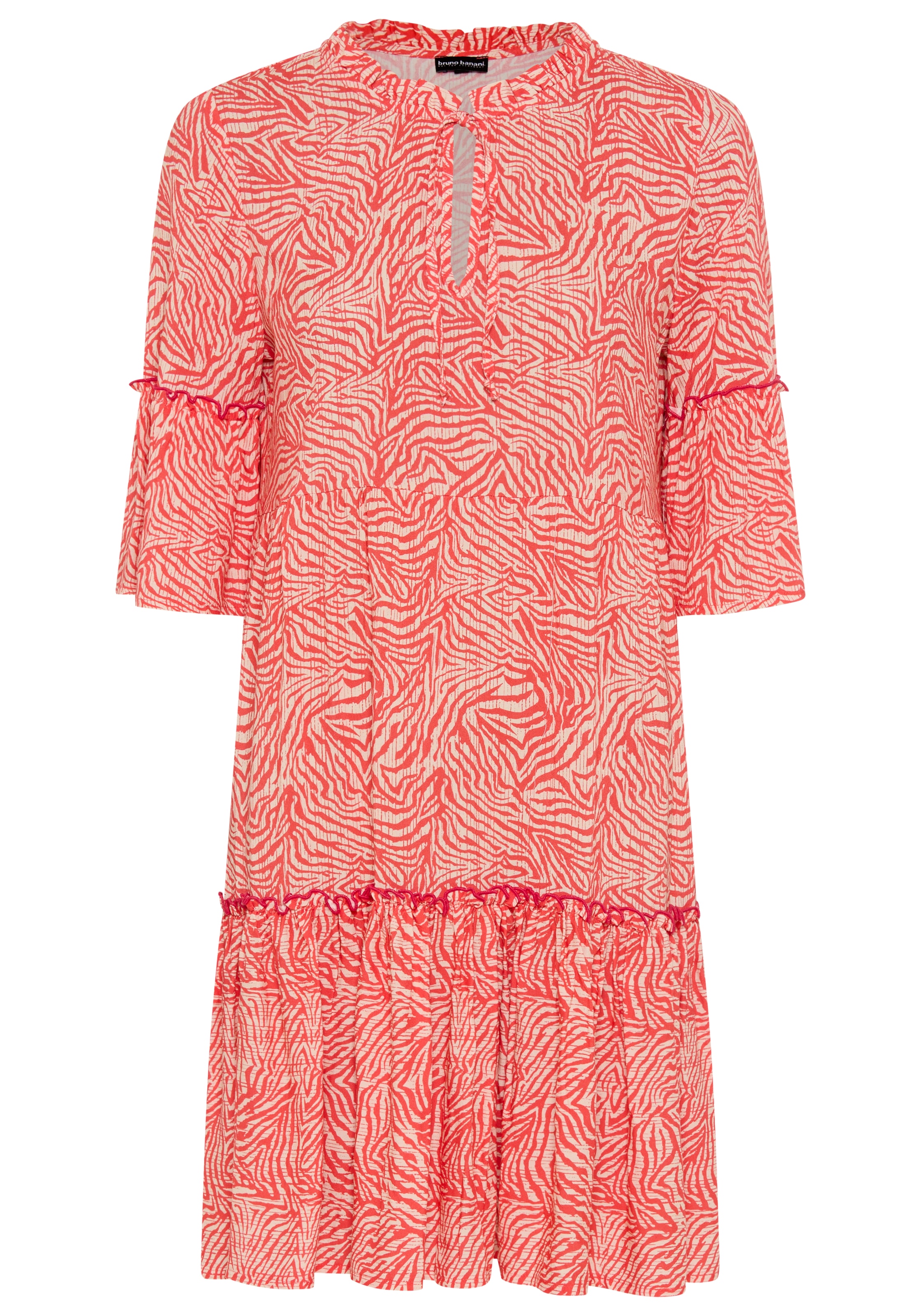 Bruno Banani Minikleid mit abstraktem Animal-Print, figurumspielende Passform mit Volants