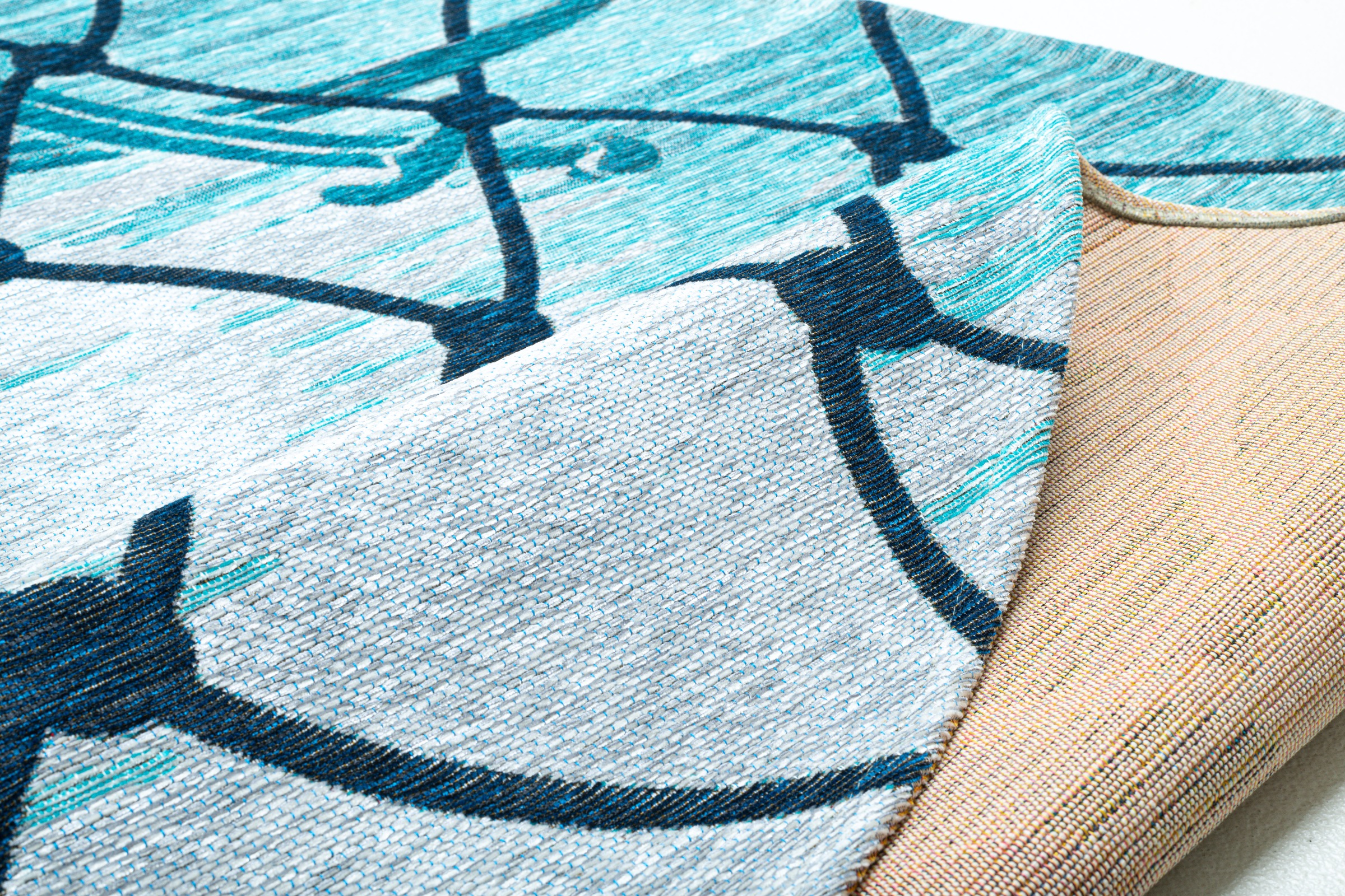 Sansibar Teppich »Keitum 005« rund 3 mm Höhe Flachgewebe, modernes Design, Motiv Fischernetz & gekreuzte Säbel