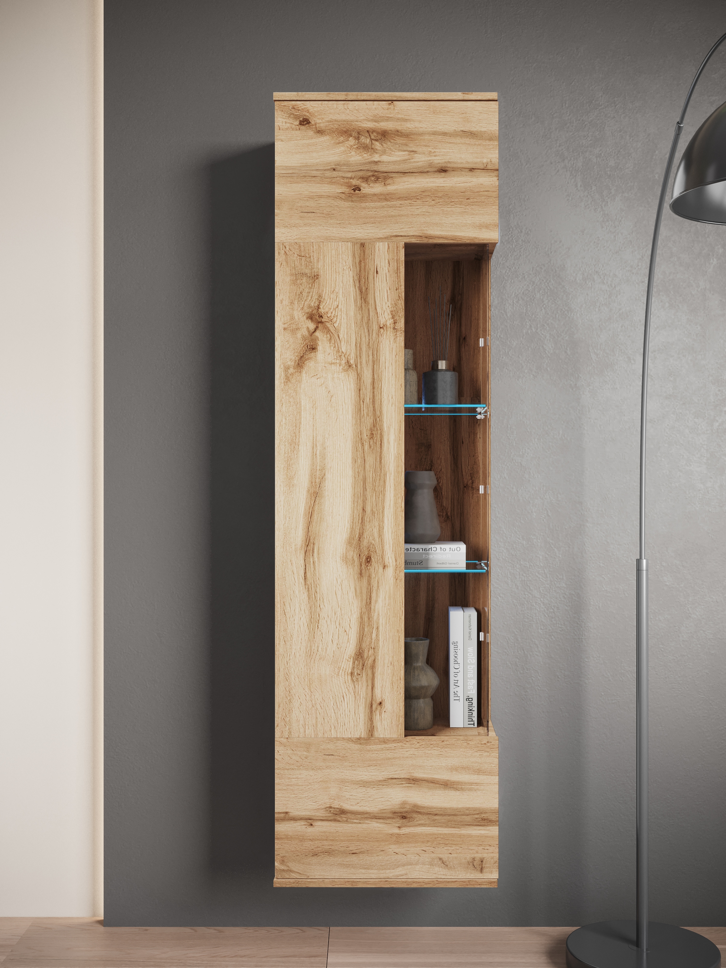GOODproduct Vitrine »Kenia, stehend und hängend, Türanschlag wechselbar« 1 Stk. tlg. Vitrineschrank mit Glastüren 160 cm Höhe