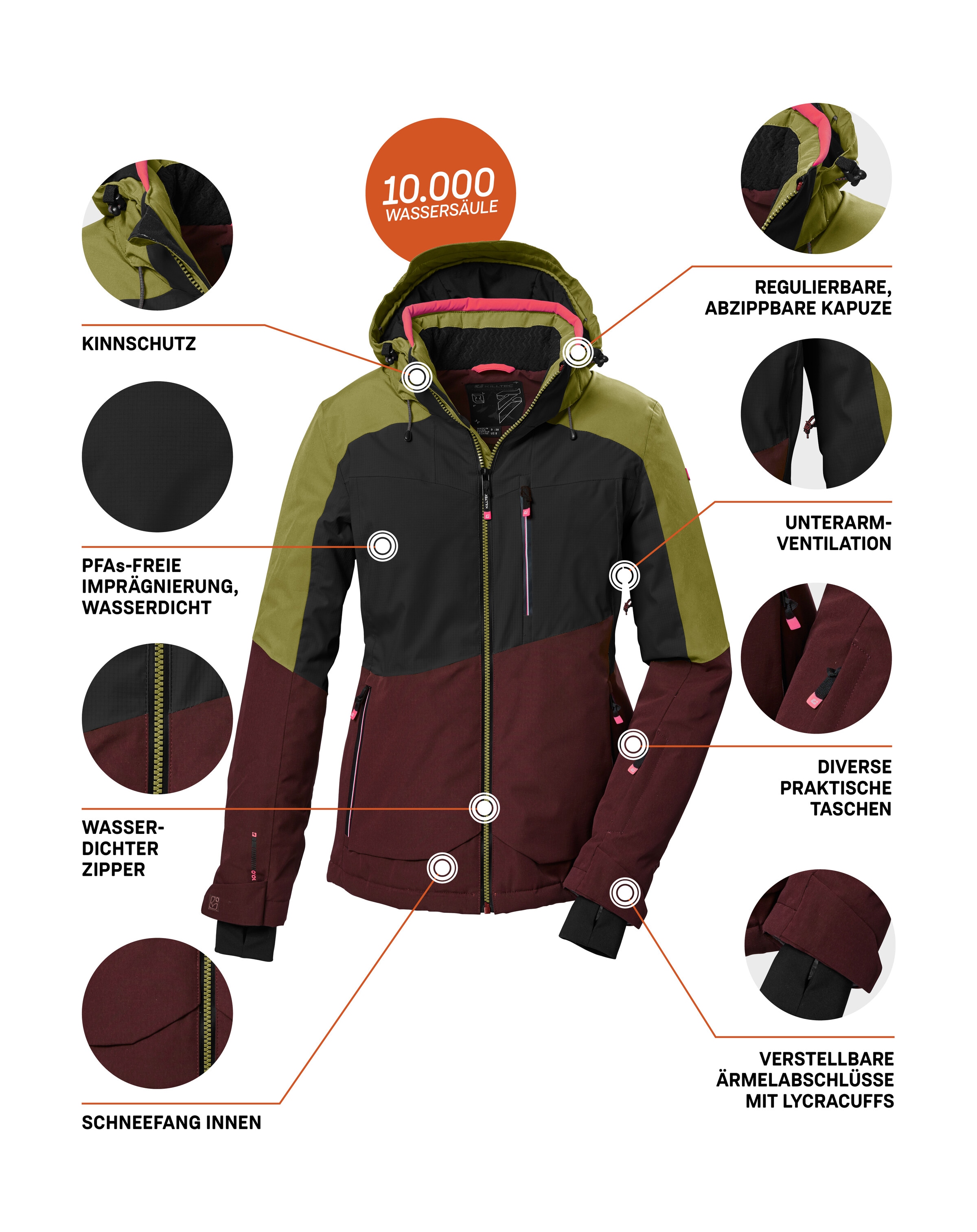 Killtec Skijacke »KSW 37 WMN SKI JCKT« Atmungsaktive, wasserdichte Skijacke mit verstellbarer Kapuze
