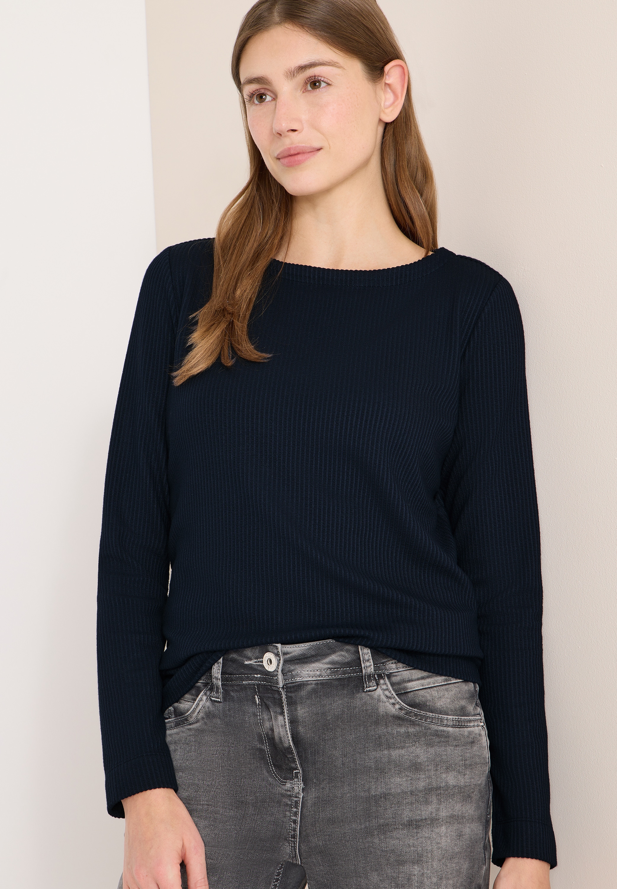 Cecil T-shirt à manches longues mit vertikaler Struktur und Viskose