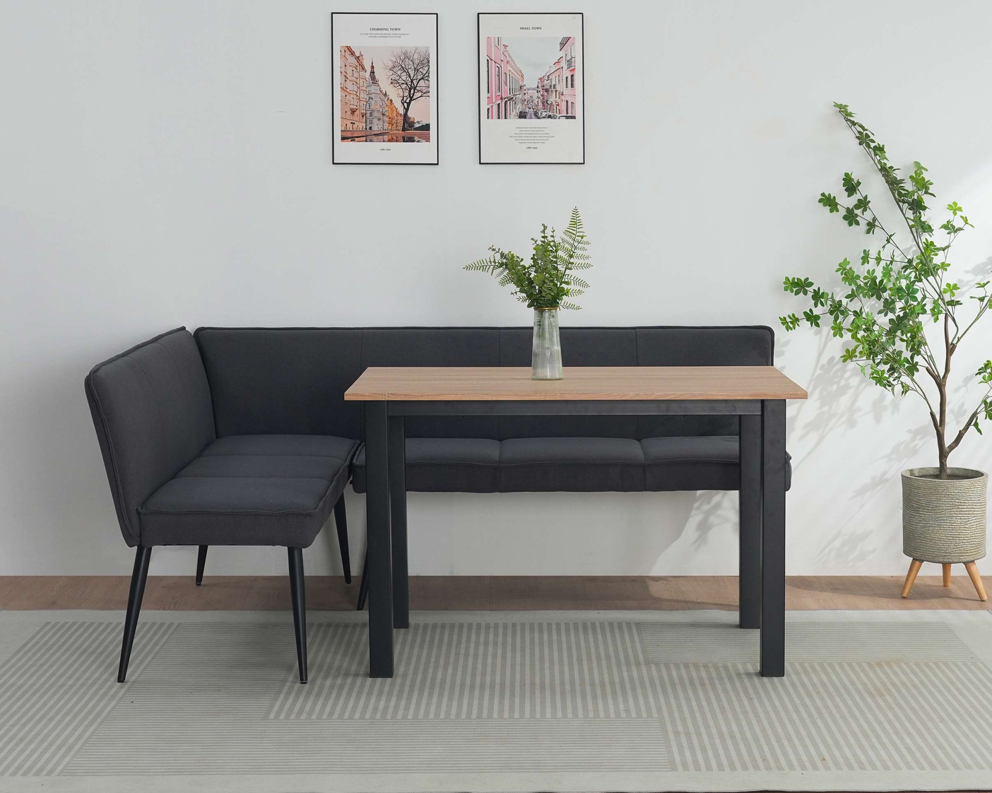 GOODproduct Banc de salle à manger »Ianna« schwarze Metallbeine, pflegeleichtem Webstoff Bezug, Breite 193 cm
