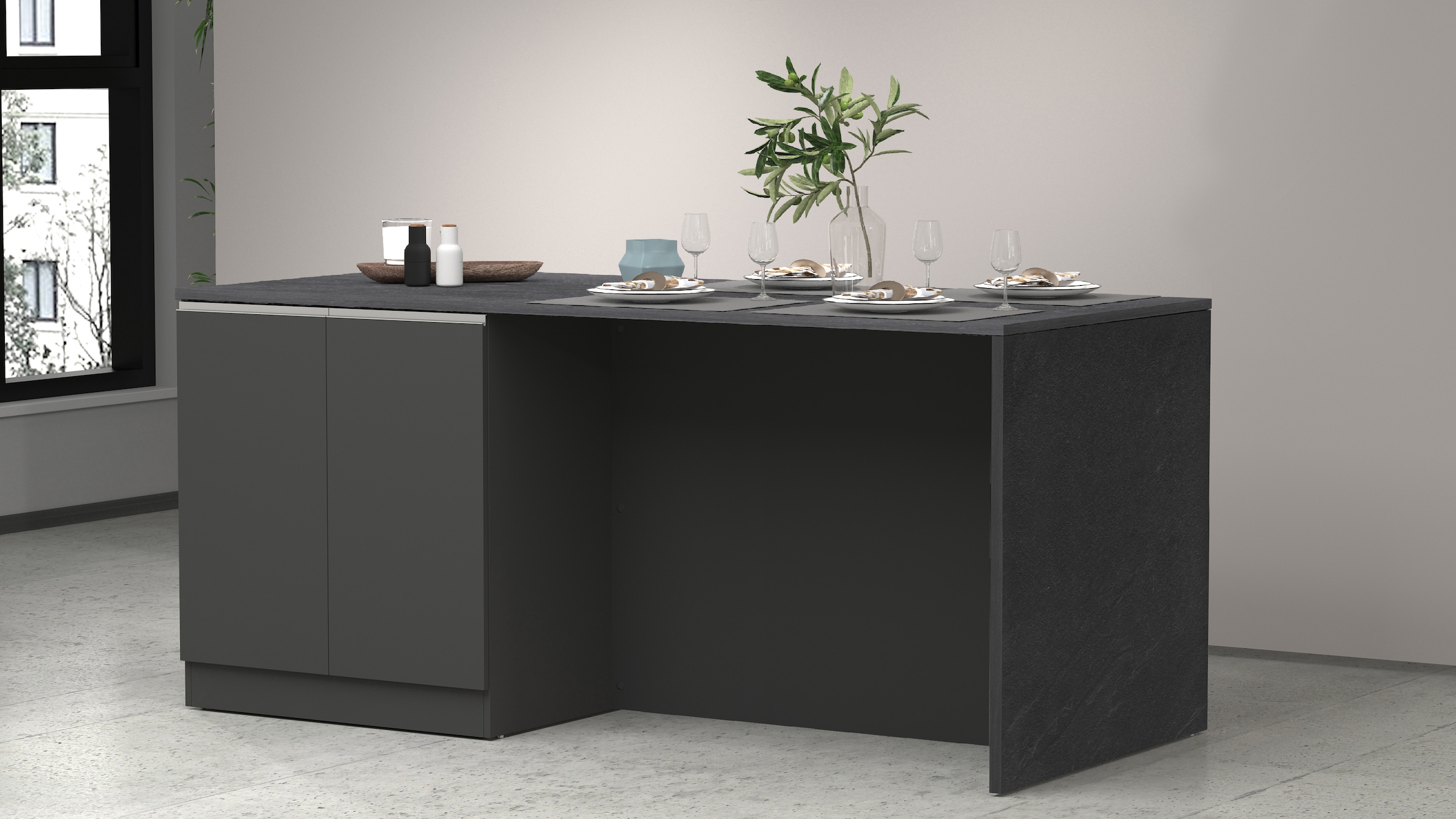 KOCHSTATION Kücheninsel »Sole,Kochinsel,Küchenarbeitsblock,Inselküche,Arbeitsinsel« Breite 200 cm mit 4 Türen,4 Fächer, Arbeitsplatte, Aluminiumgriff