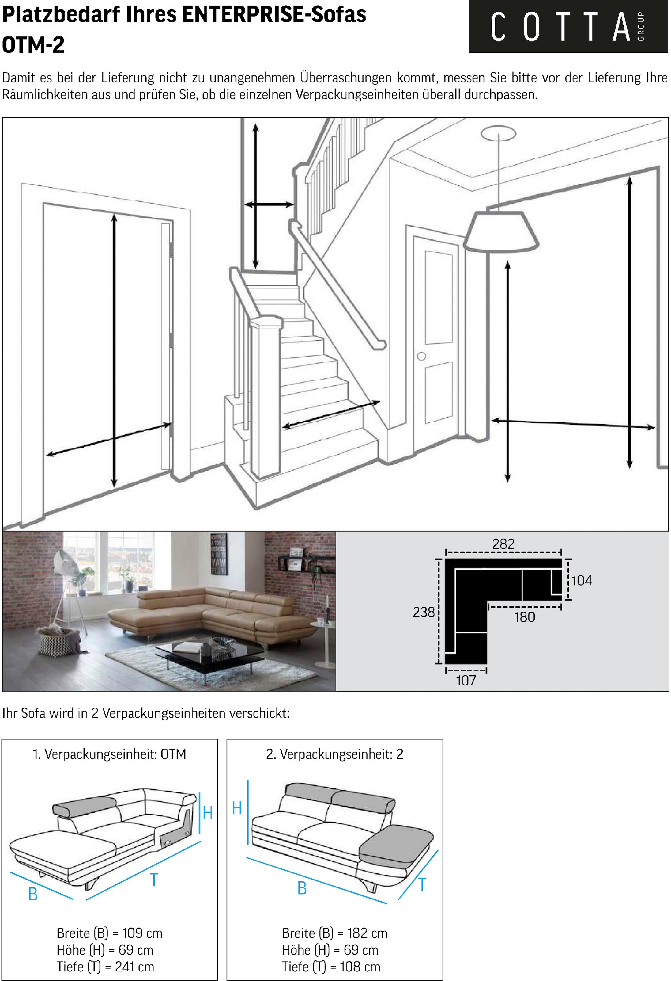 COTTA Ecksofa »Enterprise L-Form« mit Arm- & Kopfteilverstellung, wahlweise mit Bettfunktion
