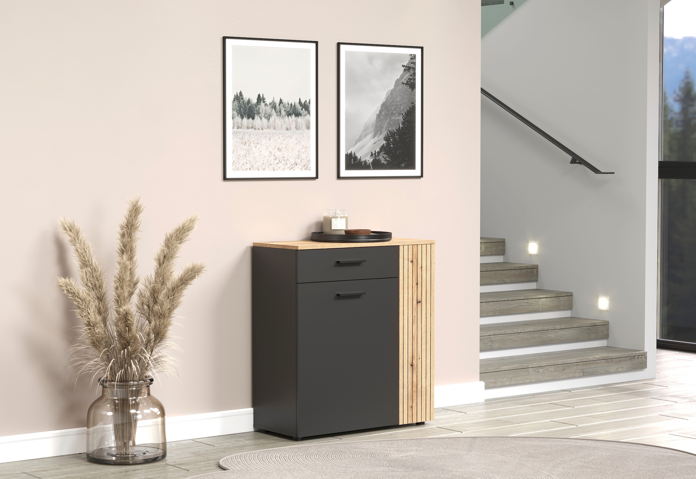 Home affaire Armoire à chaussures »Estepona« 1 cuis tlg. Commode à chaussures avec 2 portes et tiroir – (L/P/H) 80/36/88 cm