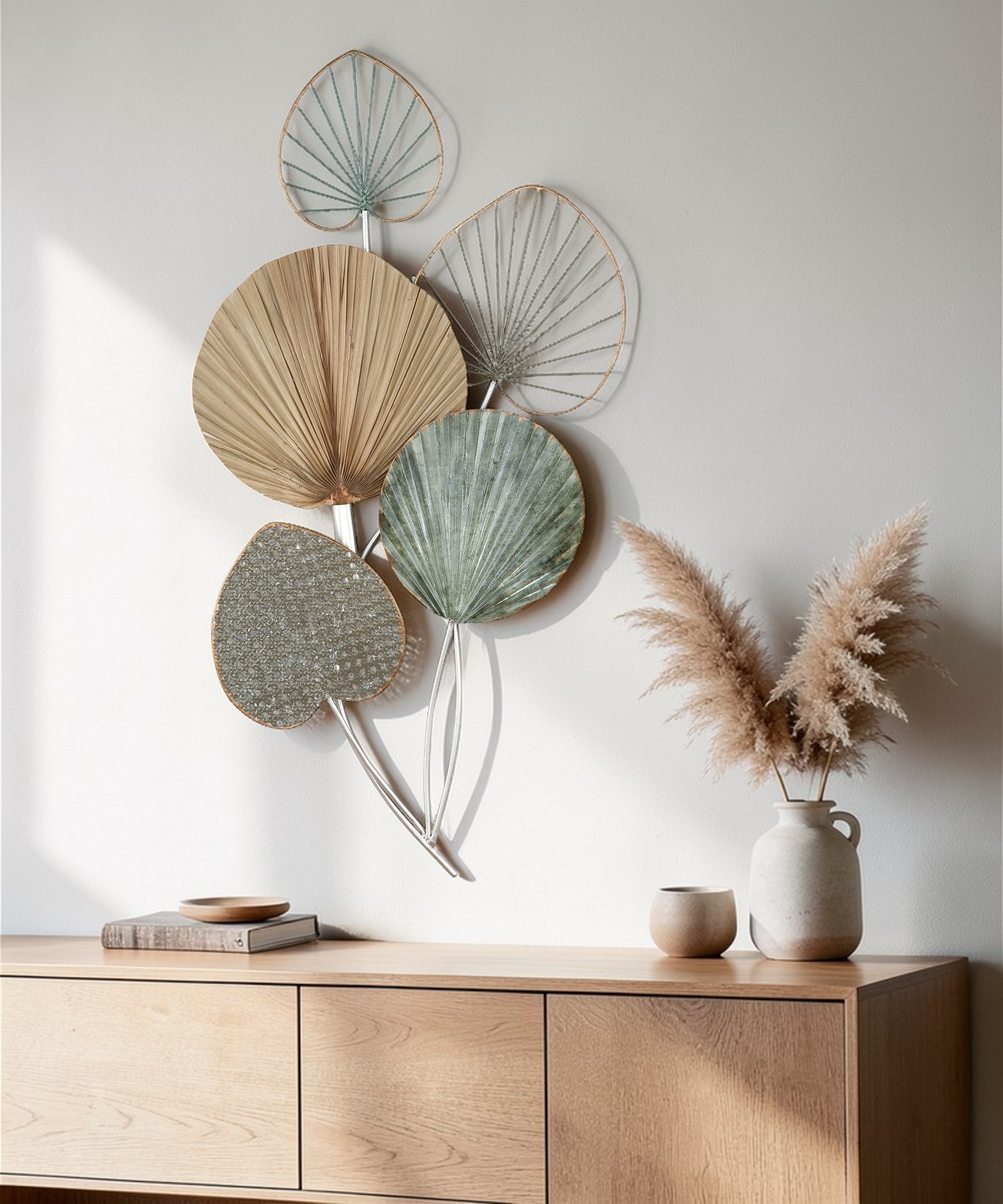 GILDE Objet de décoration murale »Wandrelief 5 Blätter« Wanddeko Bilder Metall, 3D,  Blumen Blätter