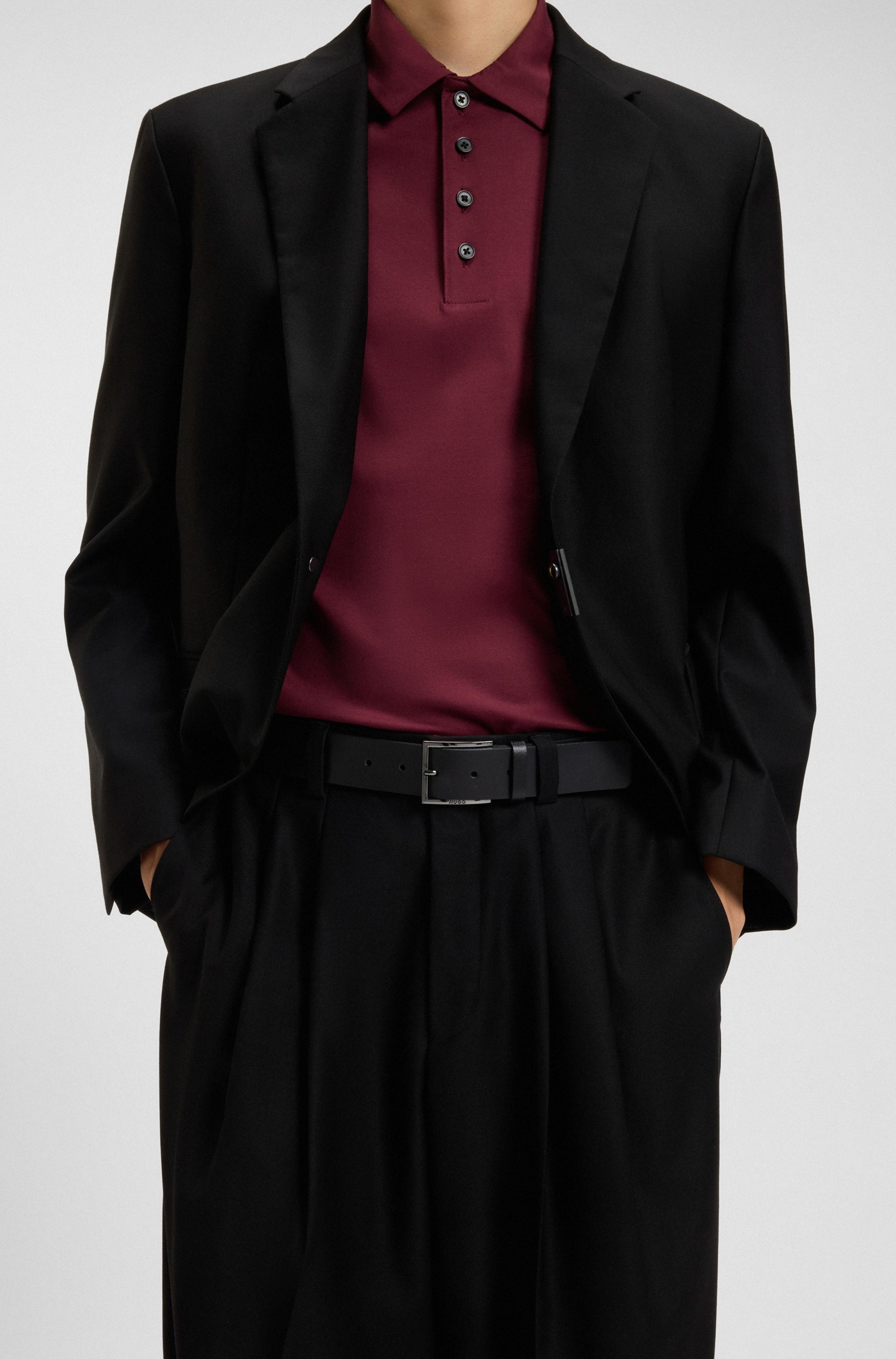 HUGO Ceinture en cuir »Geek_Sz35« mit kontrastfarbenen Nähten und dezenter Metallschliesse