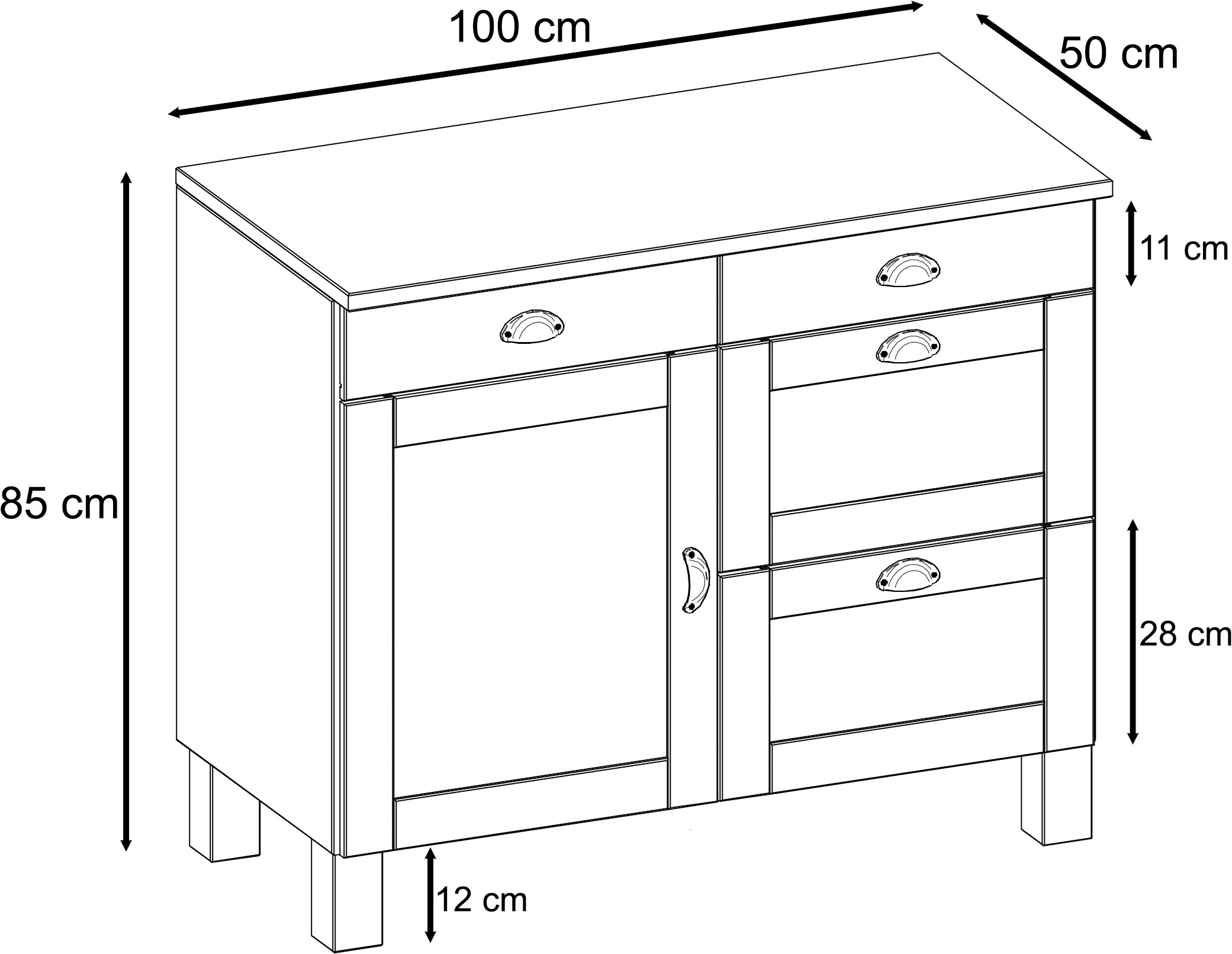 Home affaire Armoire basse »Oslo« 100 cm de large, en 2 profondeurs, avec plan de travail de 23 mm, 2 tiroirs