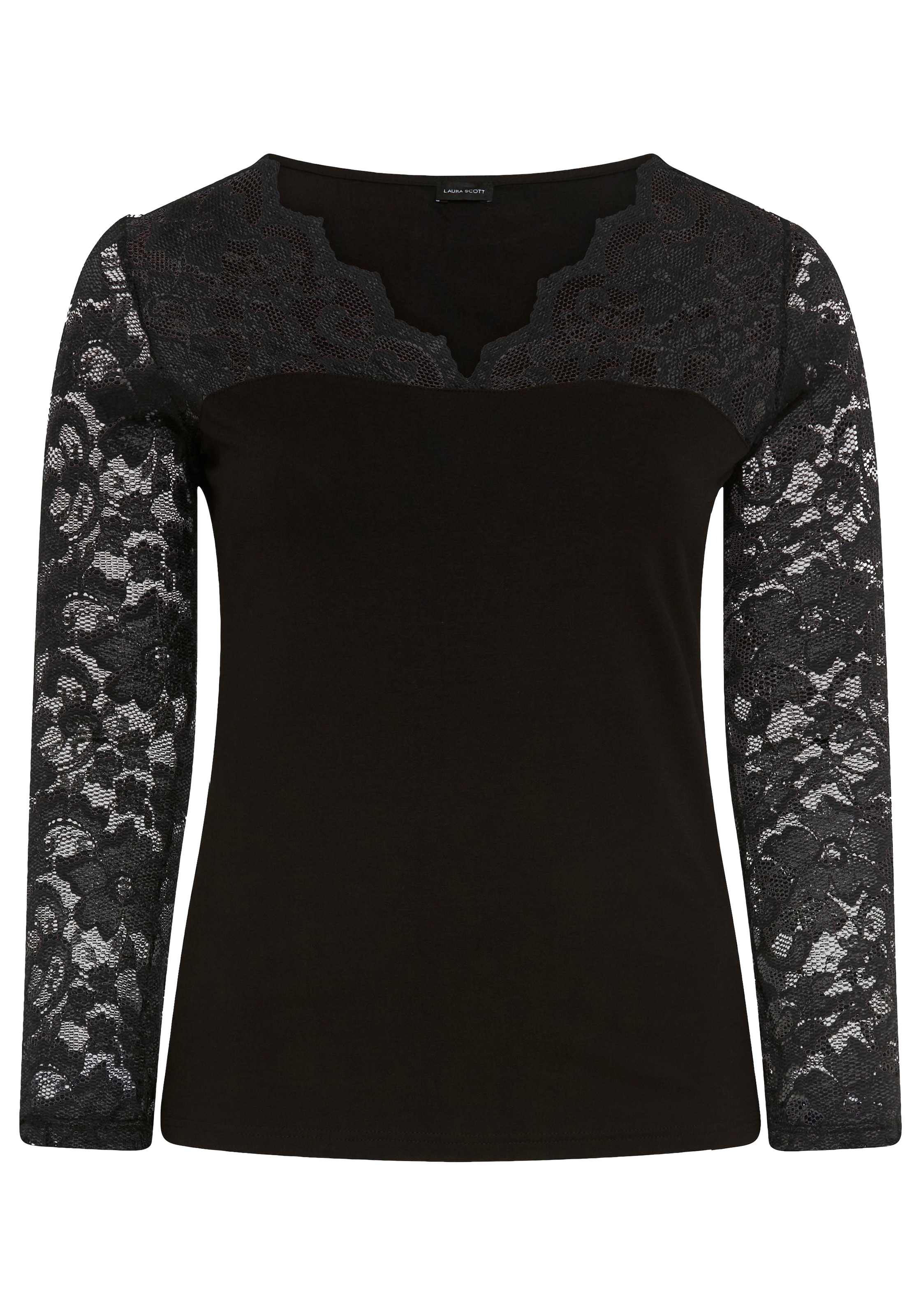 Laura Scott CURVE Spitzenshirt »Grosse Grössen« figurbetonte Passform, V-Ausschnitt, Langarm, hüftlang