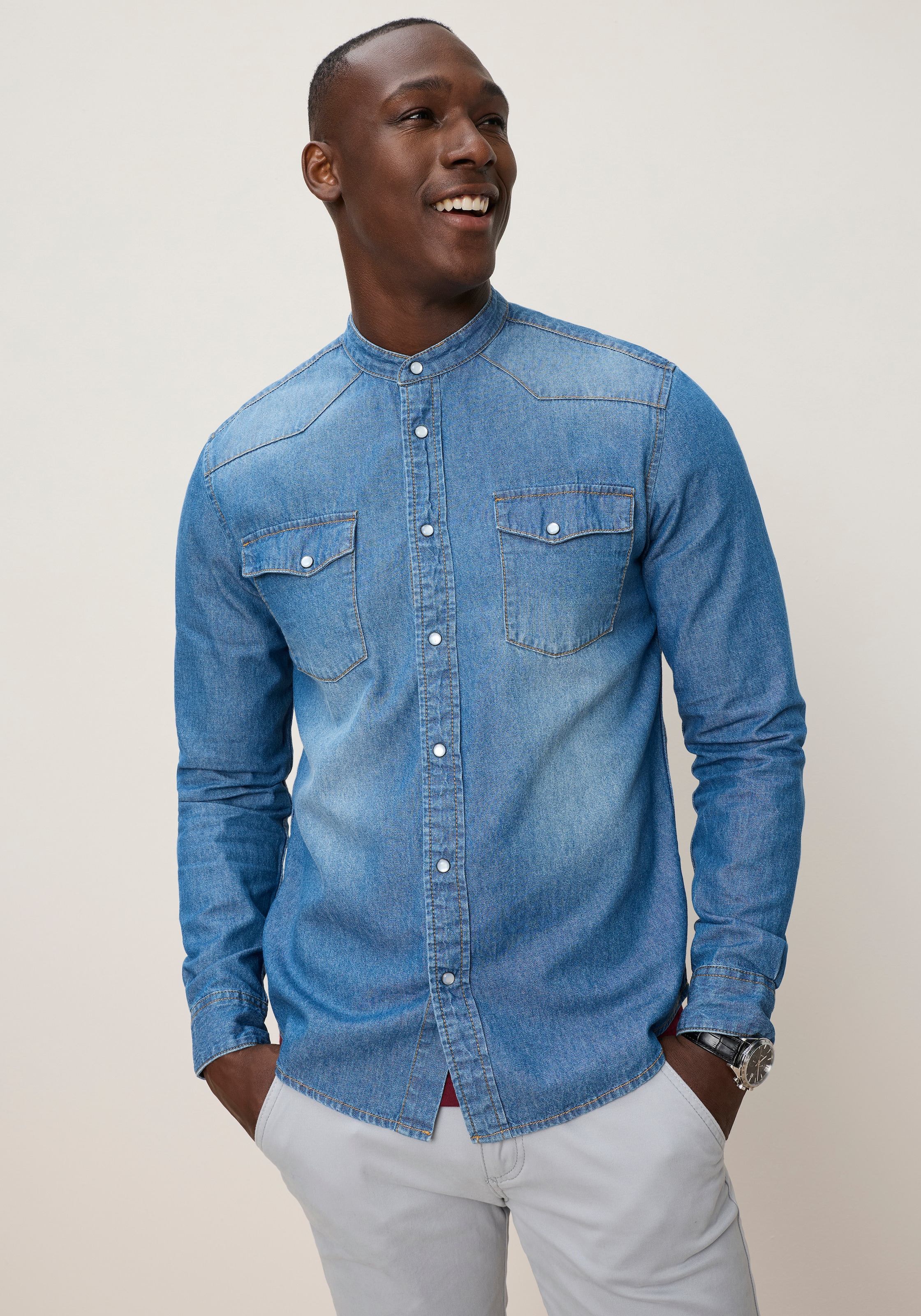 DELMAO aus Baumwolle in Denim-Qualität, mit Stehkragen