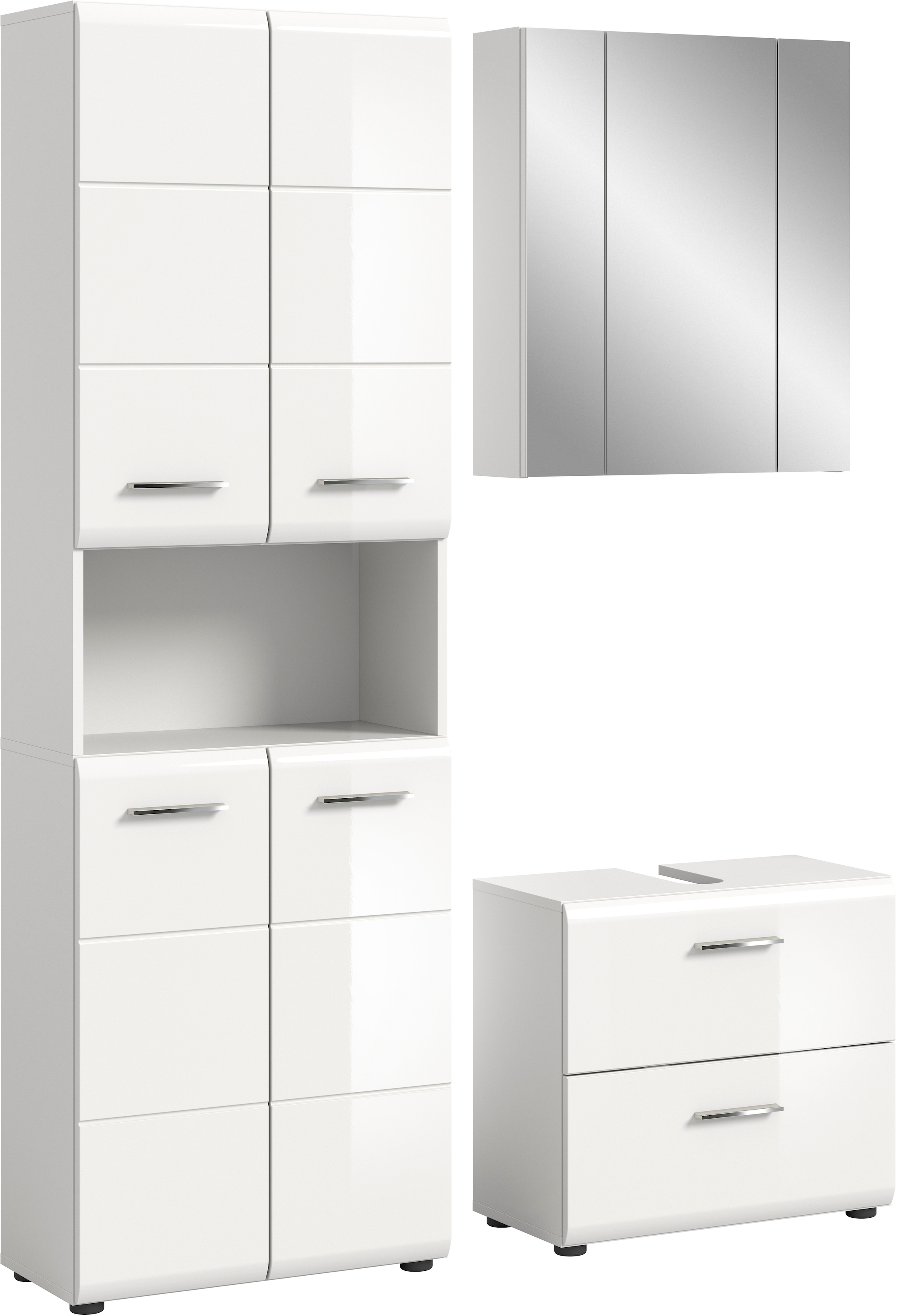 welltime Badmöbel-Set »FLORENZ,  3-teilige Badkombination, hochwertige MDF-Front« Set, best. aus: 1 Hochschrank, 1 Waschbeckenunterschrank, 1 Spiegelschrank, 