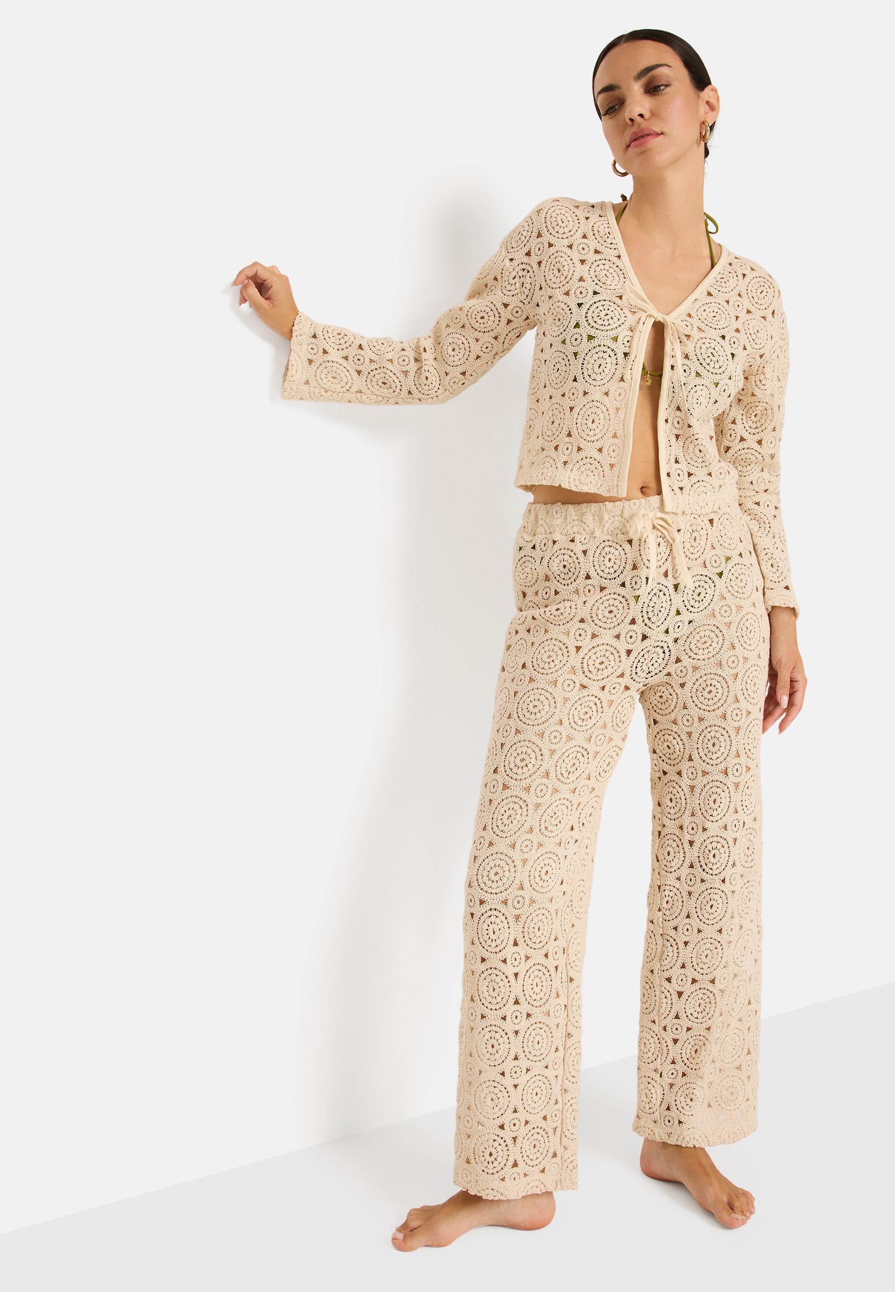 LSCN by LASCANA Veste en tricot en dentelle au crochet
