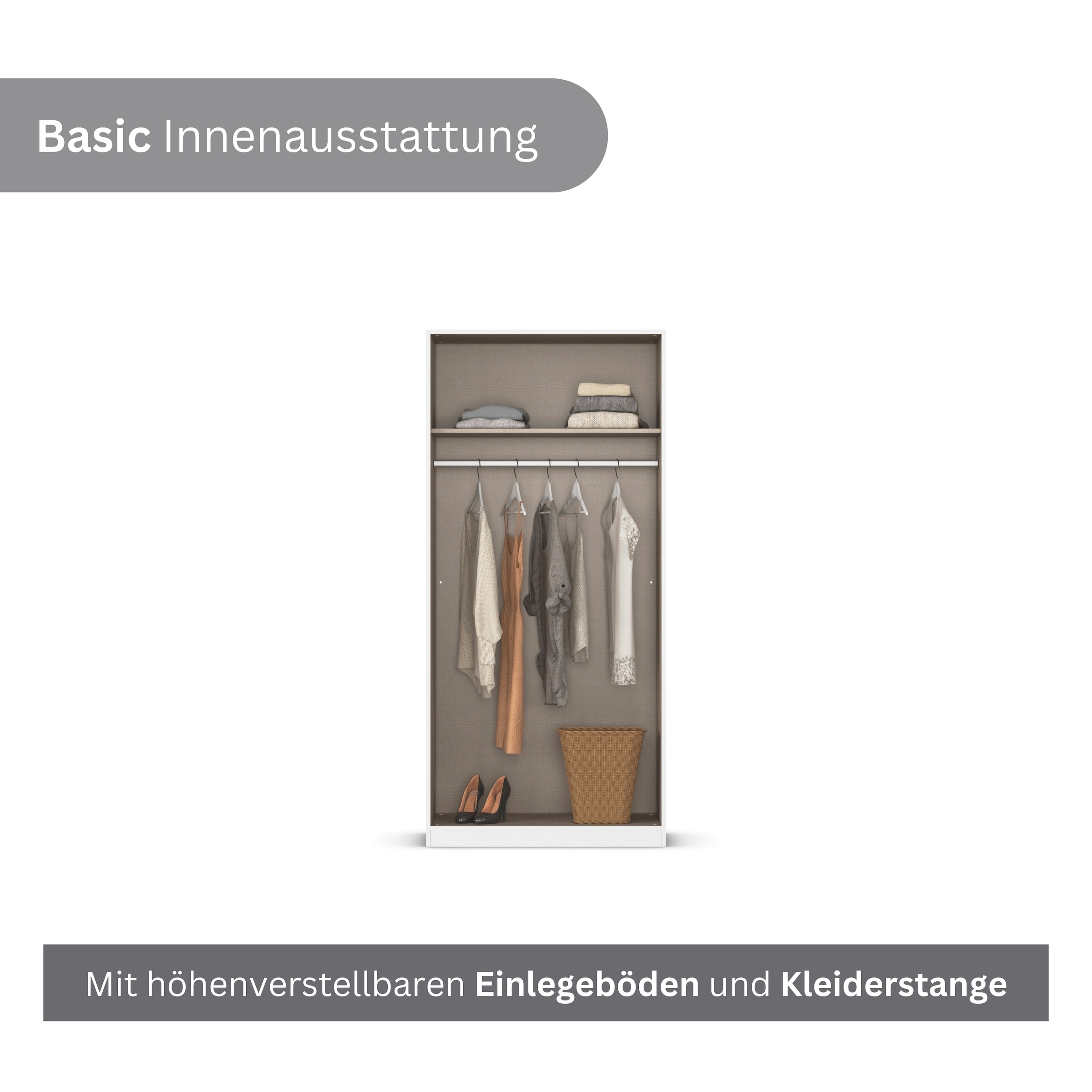 rauch Kleiderschrank »Drehtürenschrank Schrank Garderobe Ankleide Schlafzimmer LAGOA« 3 verschiedene Ausstattungen BASIC/CLASSIC/PREMIUM (inkl. SOFT-CLOSE),  moderne Kantengriffe aus Metall, optional mit Aufsatz MADE IN GERMANY